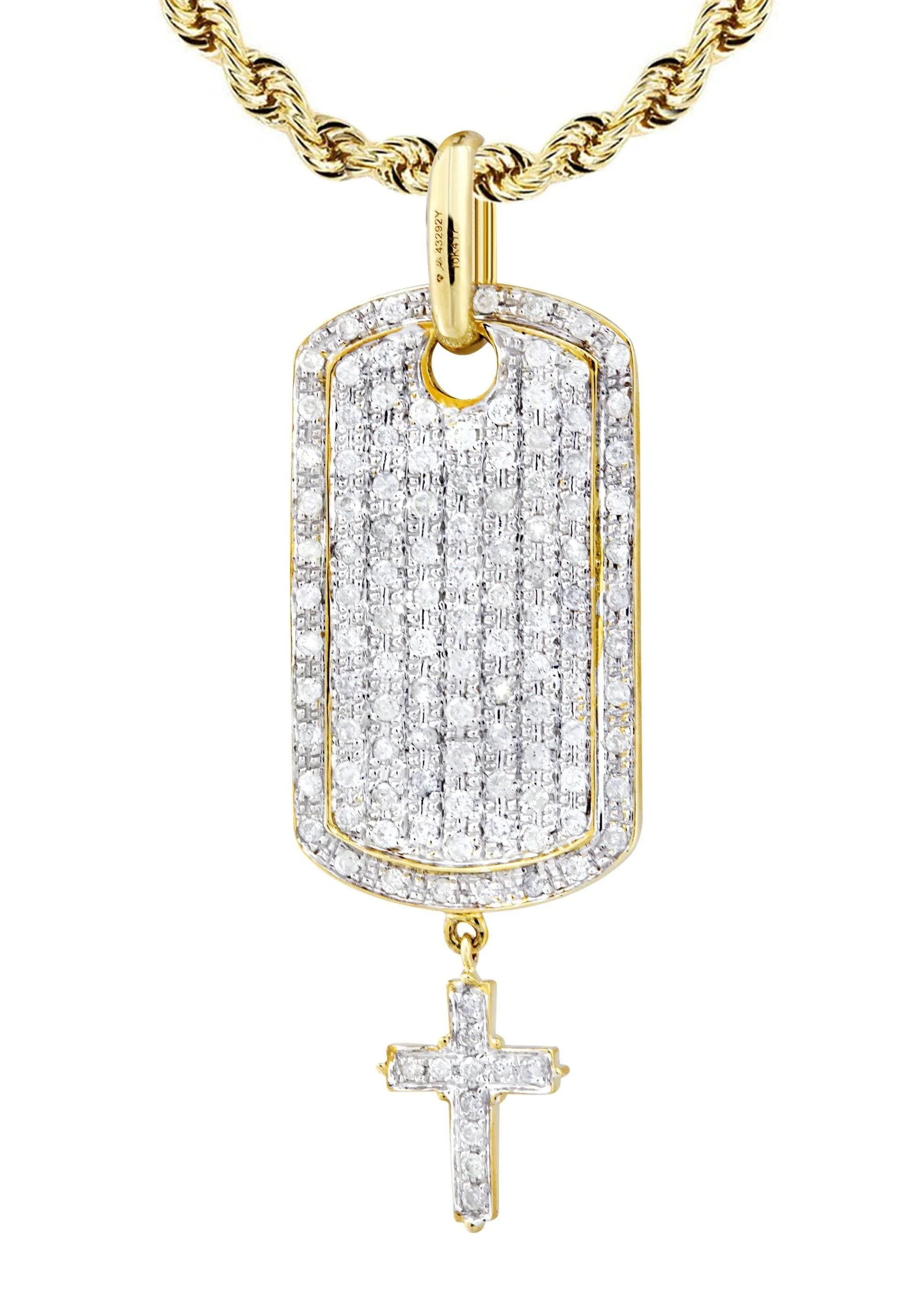 10K Yellow Gold Dog Tag Diamond Necklace | 1.06 Carats - Image 2