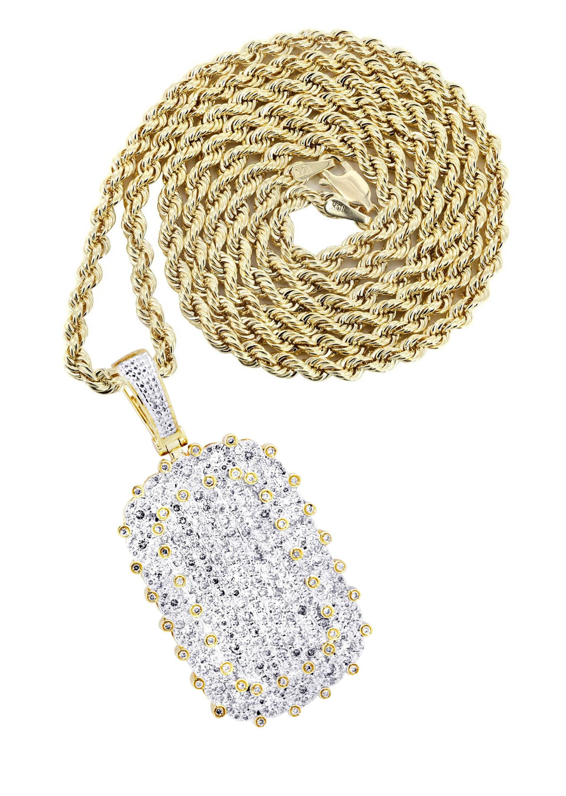 10K Yellow Gold Dog Tag Diamond Necklace | 1.73 Carats
