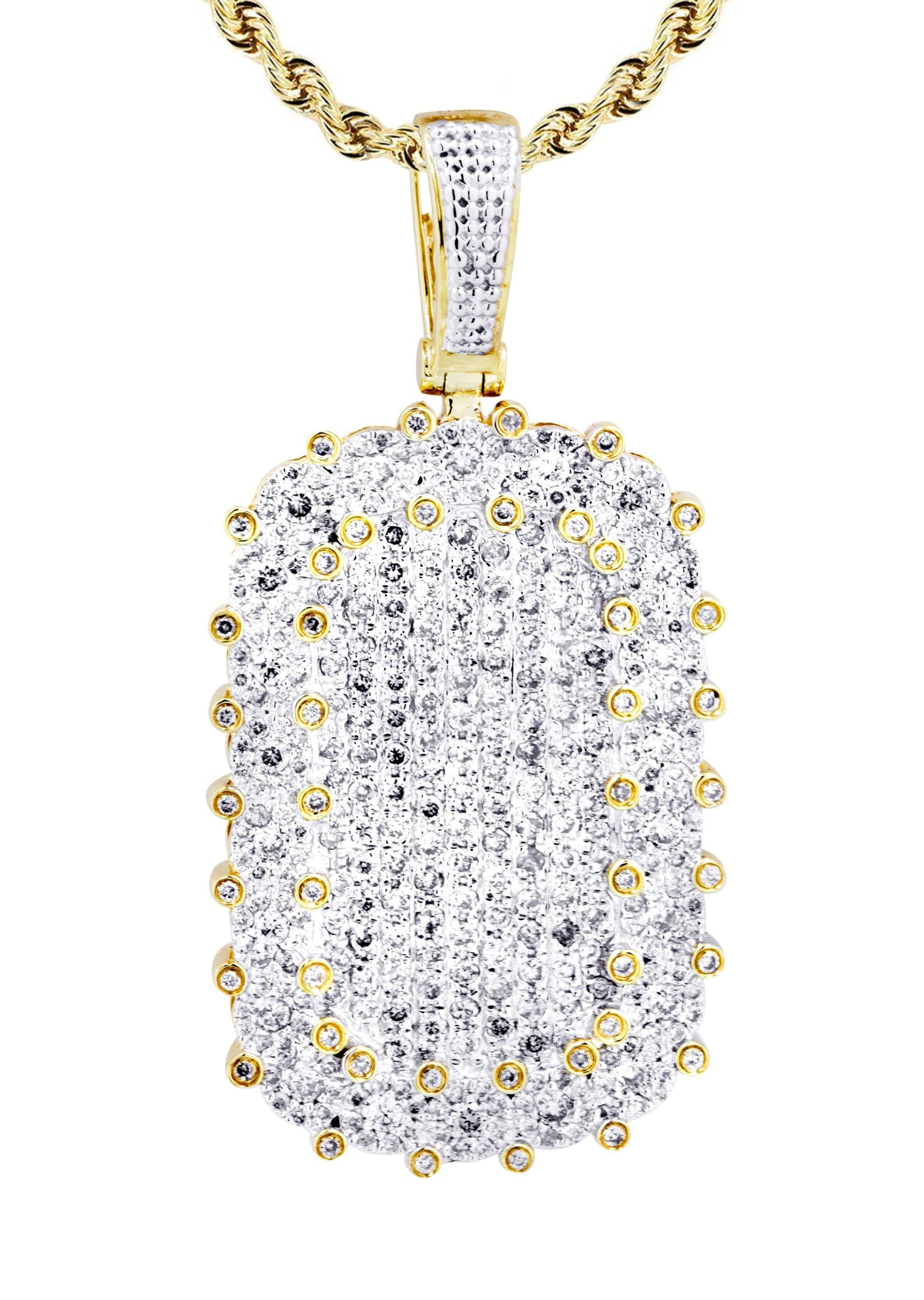 10K Yellow Gold Dog Tag Diamond Necklace | 1.73 Carats - Image 2