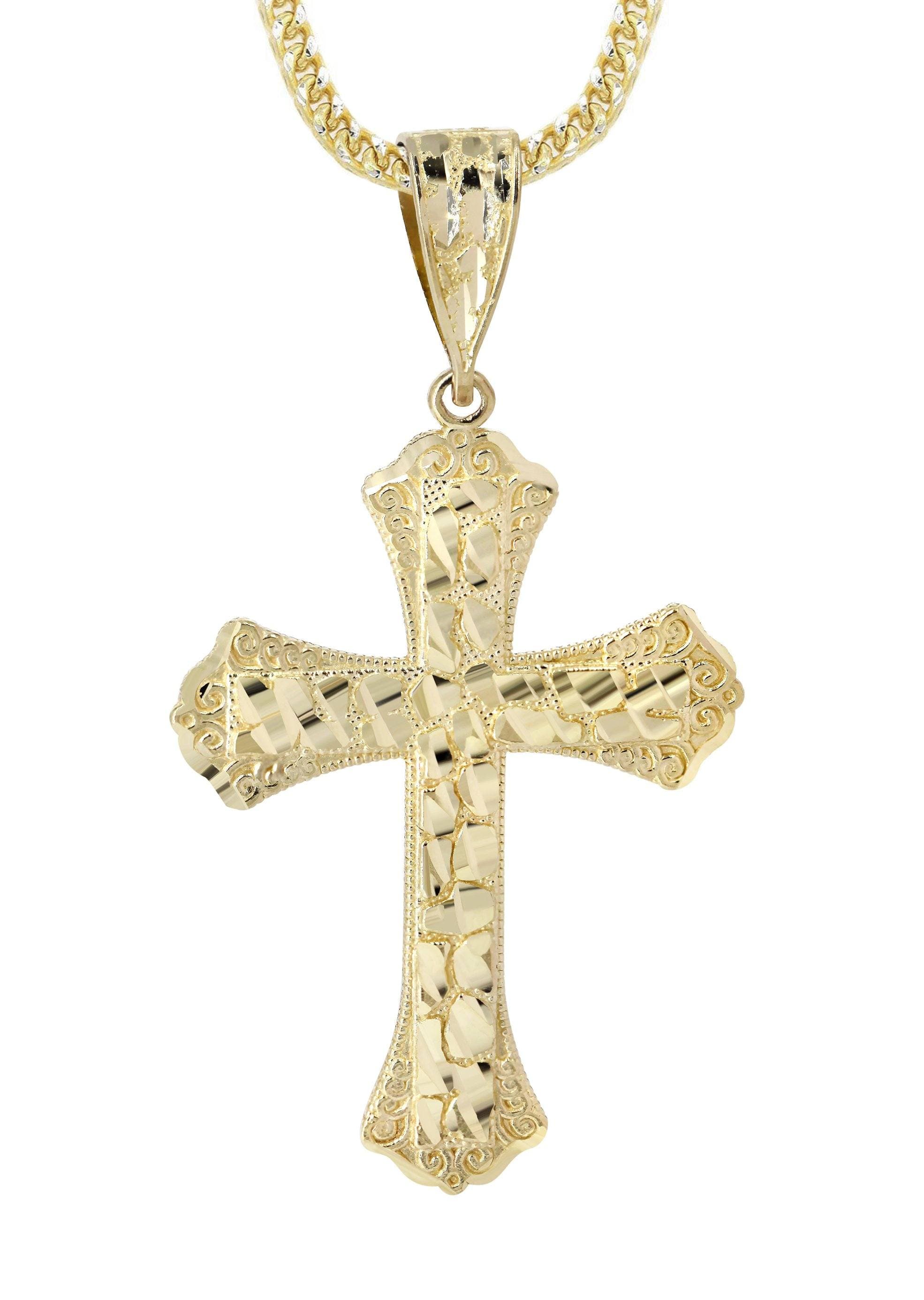 10K Yellow Gold & Nugget Cross Necklace | Appx. 14.3 Grams - Image 2