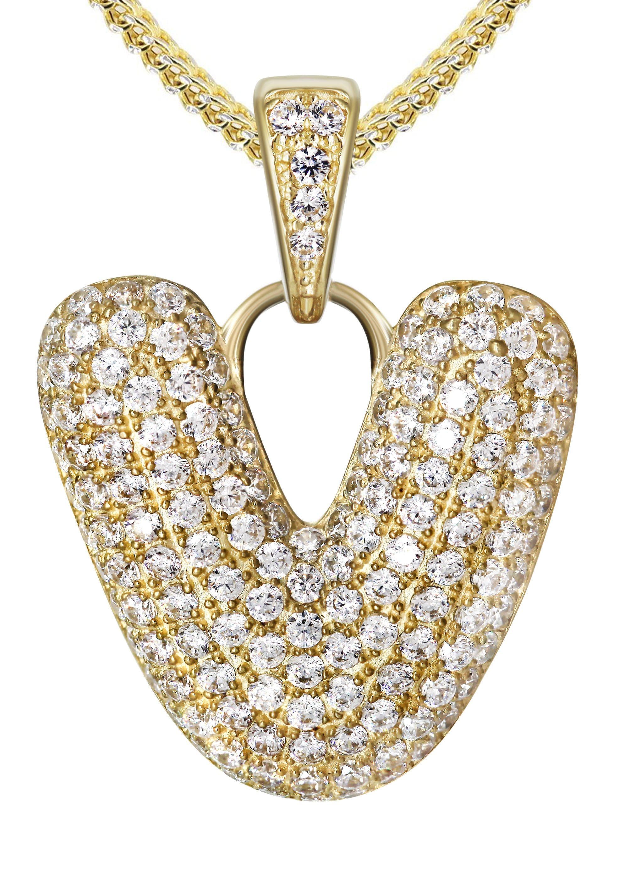 10K Yellow Gold Bubble Letter "V" CZ Necklace | Appx. 13.1 Grams - Image 2