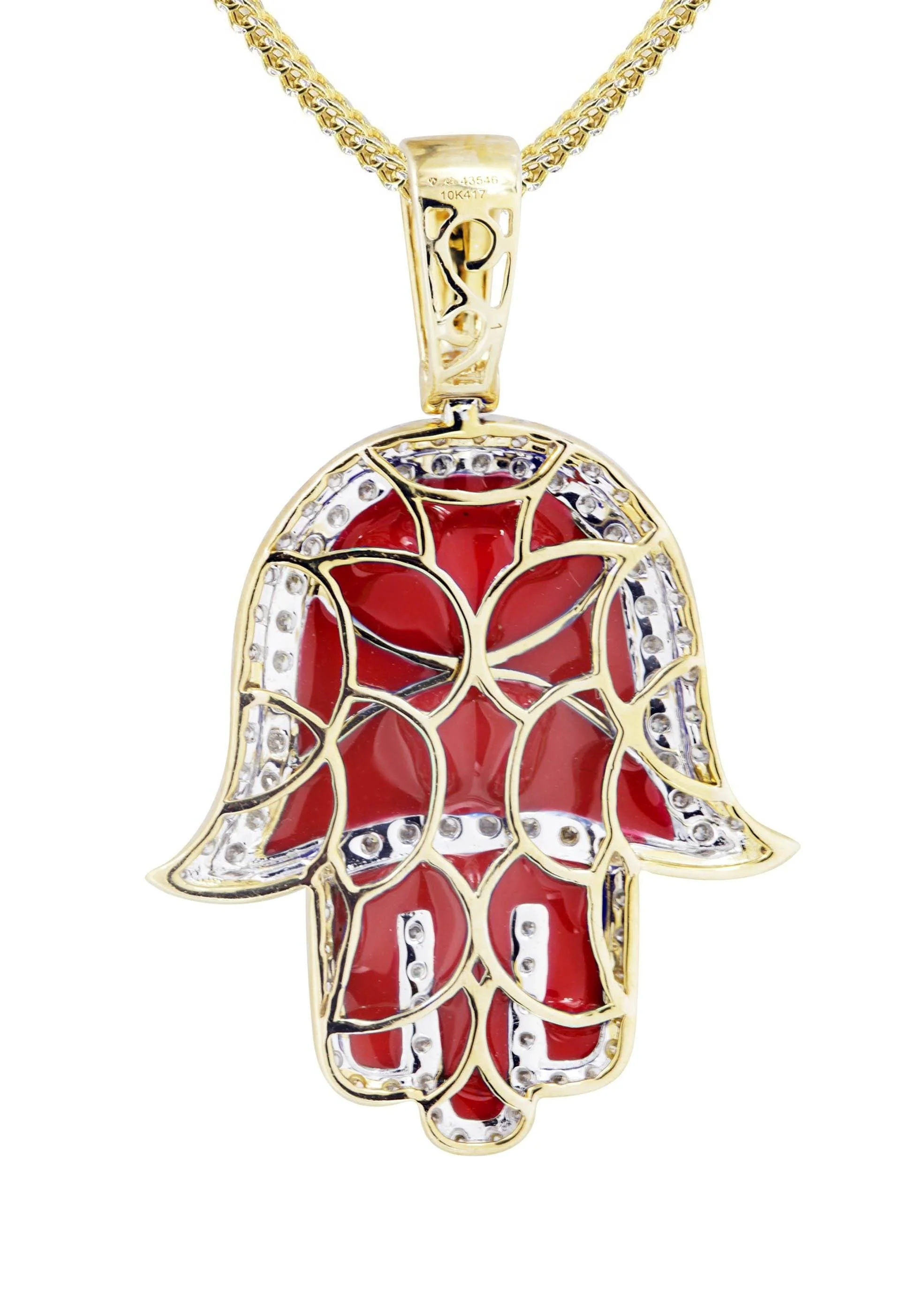 10K Yellow Gold Hamsa Diamond Necklace | 0.8 Carats - Image 3