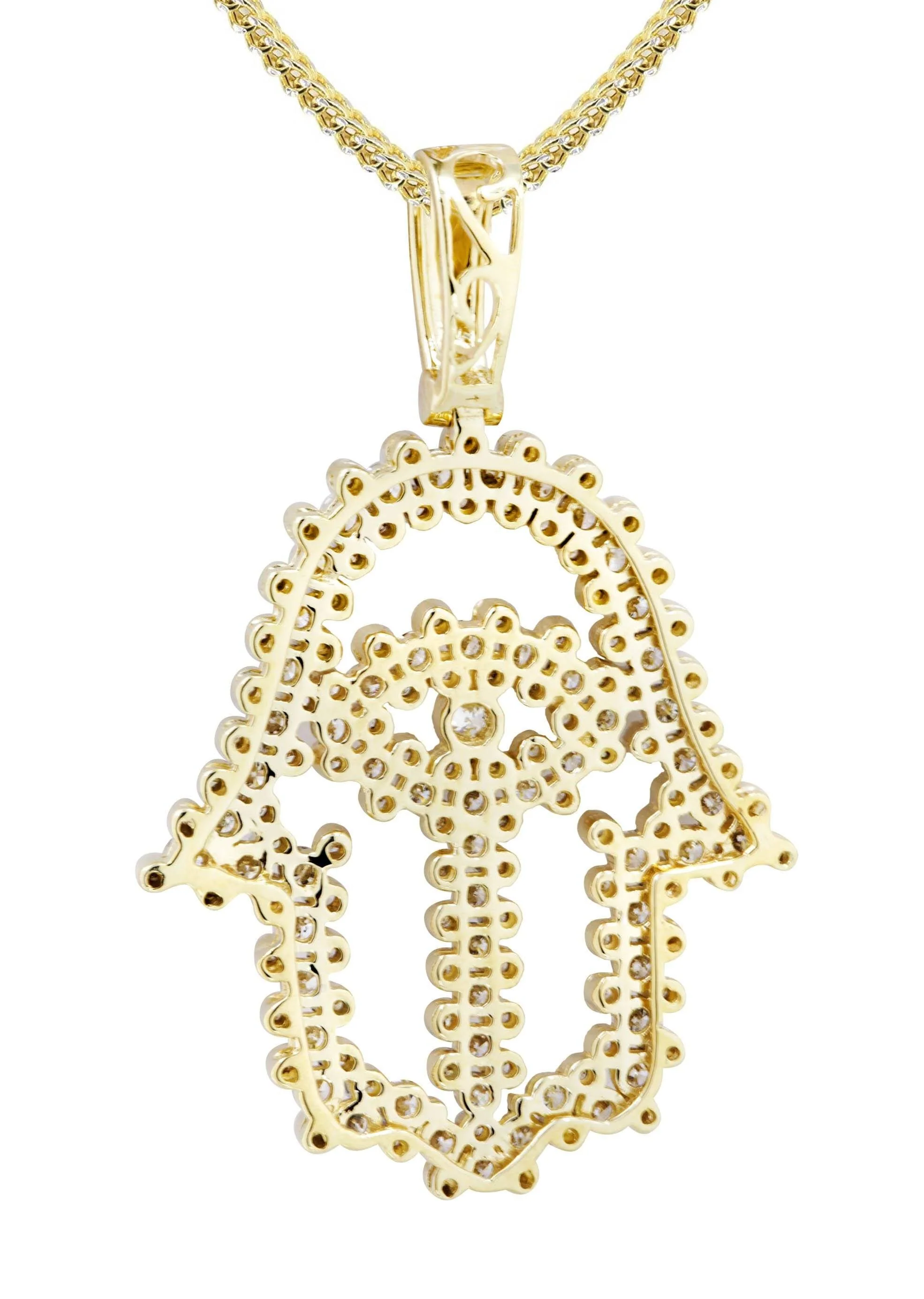 10K Yellow Gold Hamsa Diamond Necklace  | 1.75 Carats - Image 3