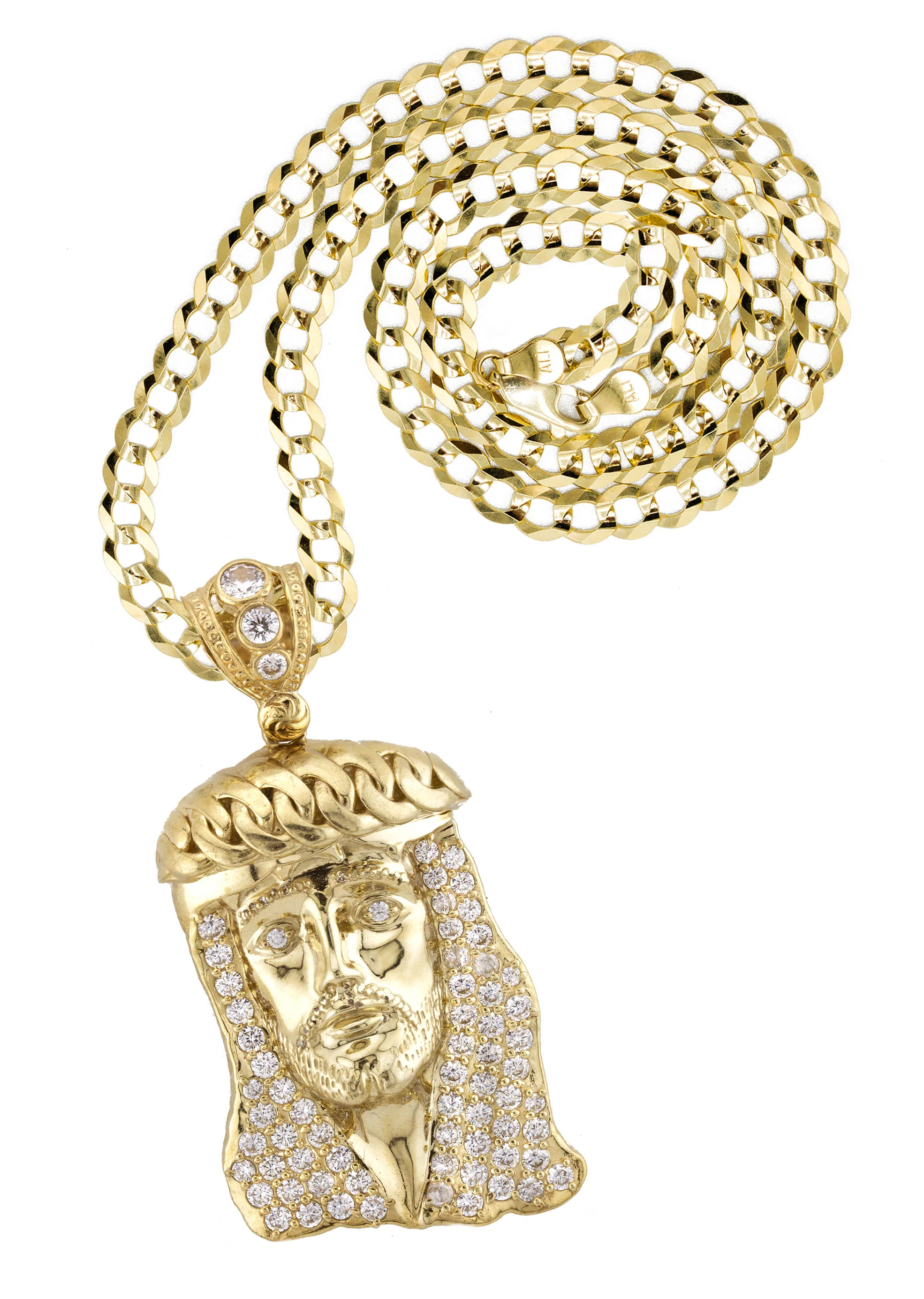 10K Yellow Gold Jesus Head Necklace | Small 9 Grams - Large 30 Grams