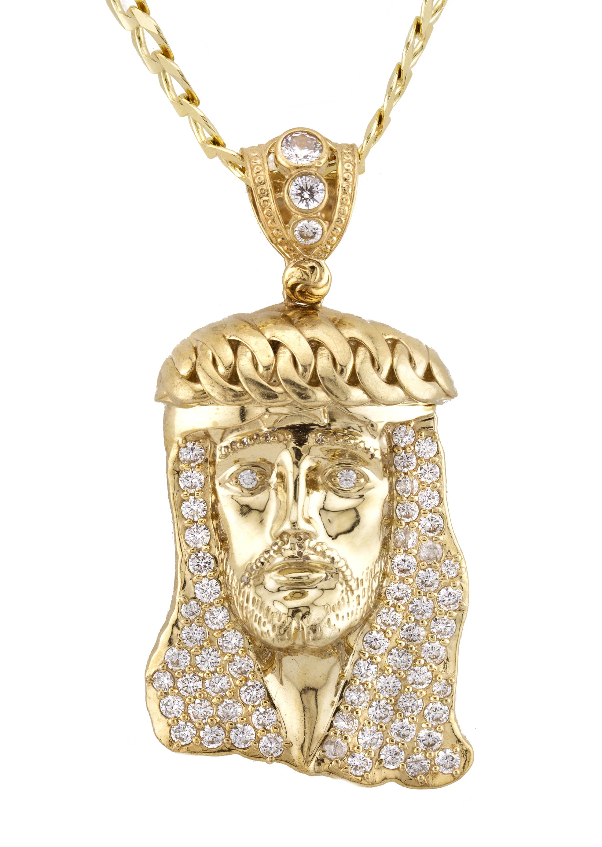10K Yellow Gold Jesus Head Necklace | Small 9 Grams - Large 30 Grams - Image 2