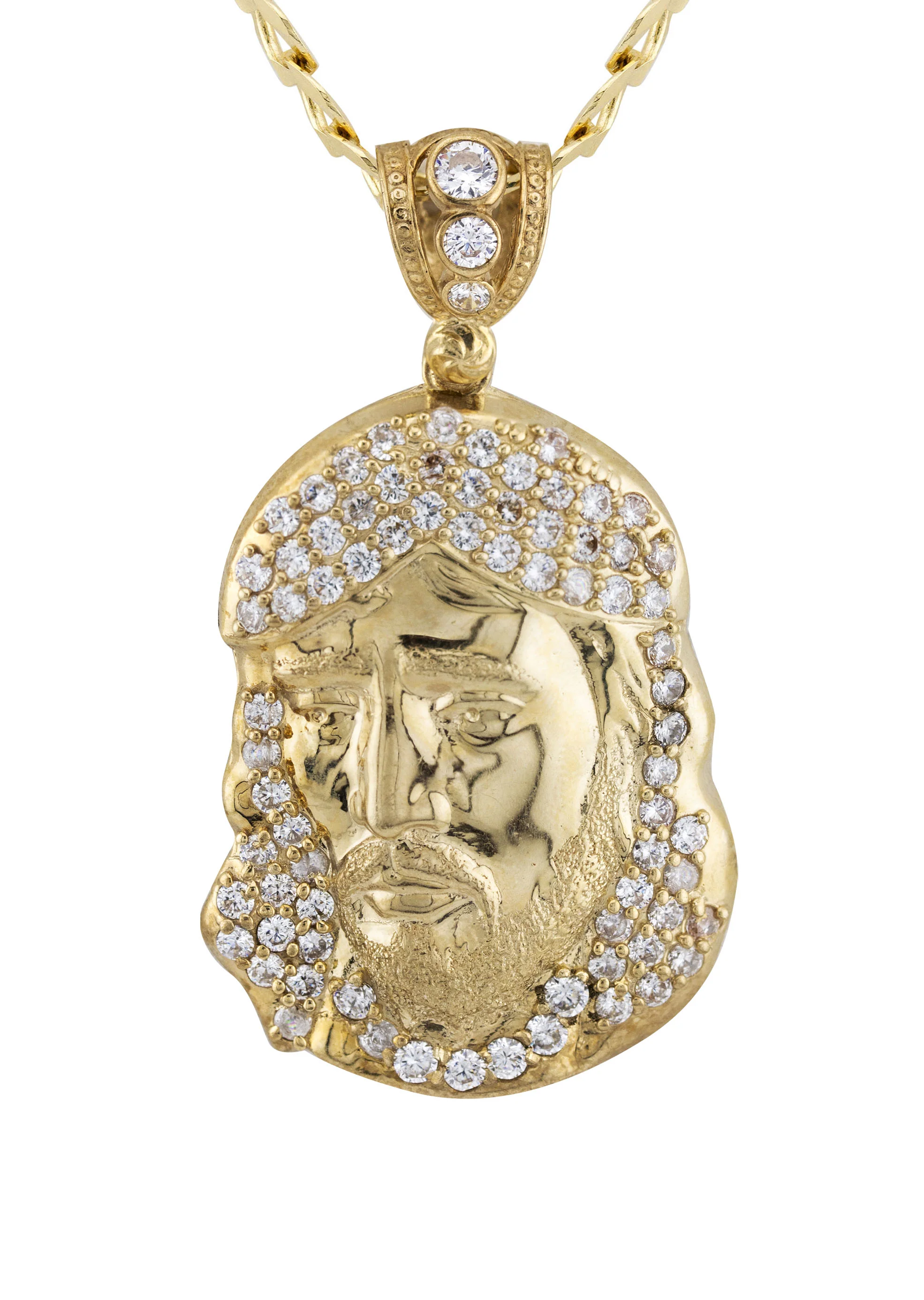 10K Yellow Gold Jesus Head Necklace | Small 9 Grams - Large 26 Grams - Image 2