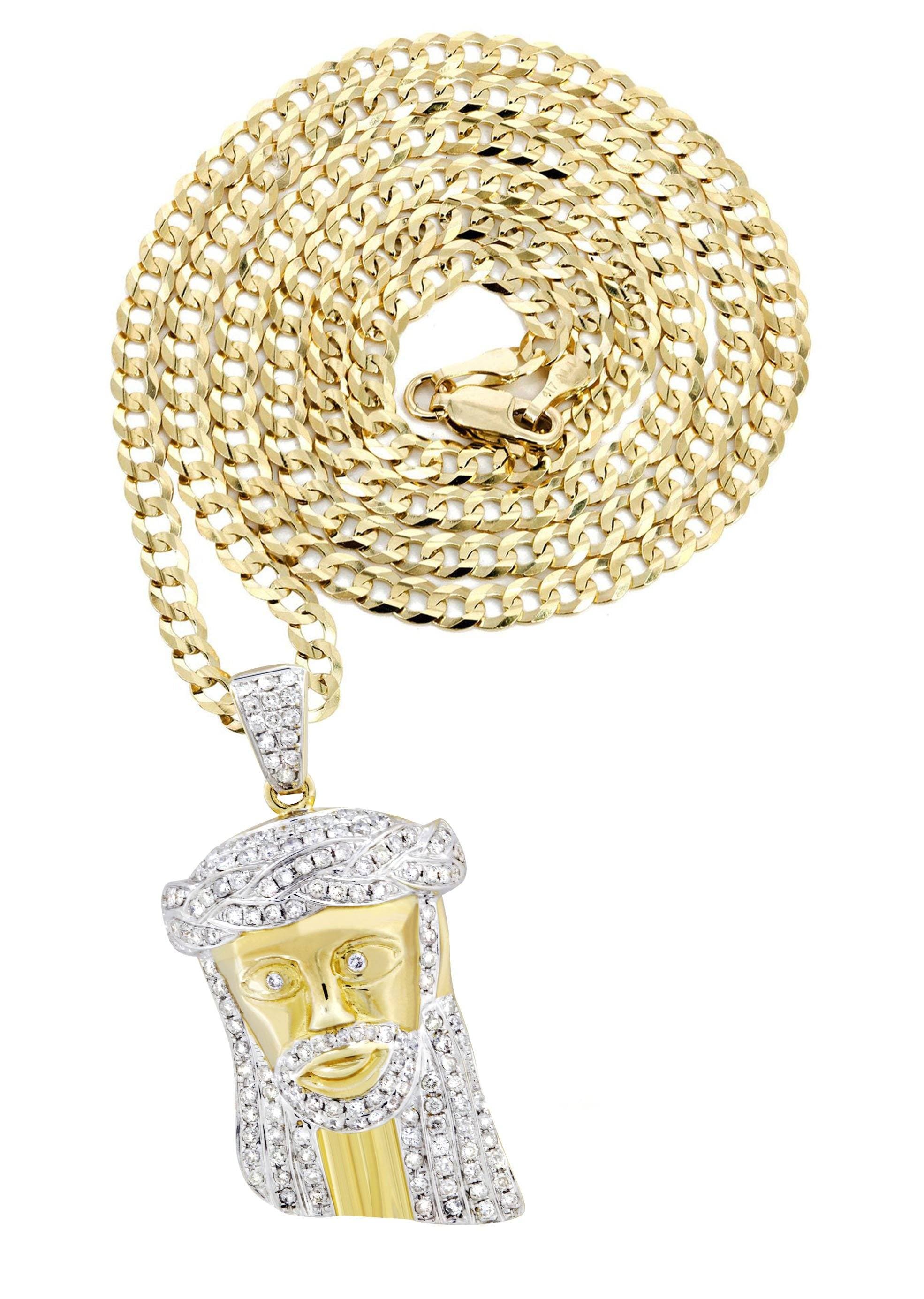 10K Yellow Gold Jesus Head Diamond Necklace | 1.19 Carats