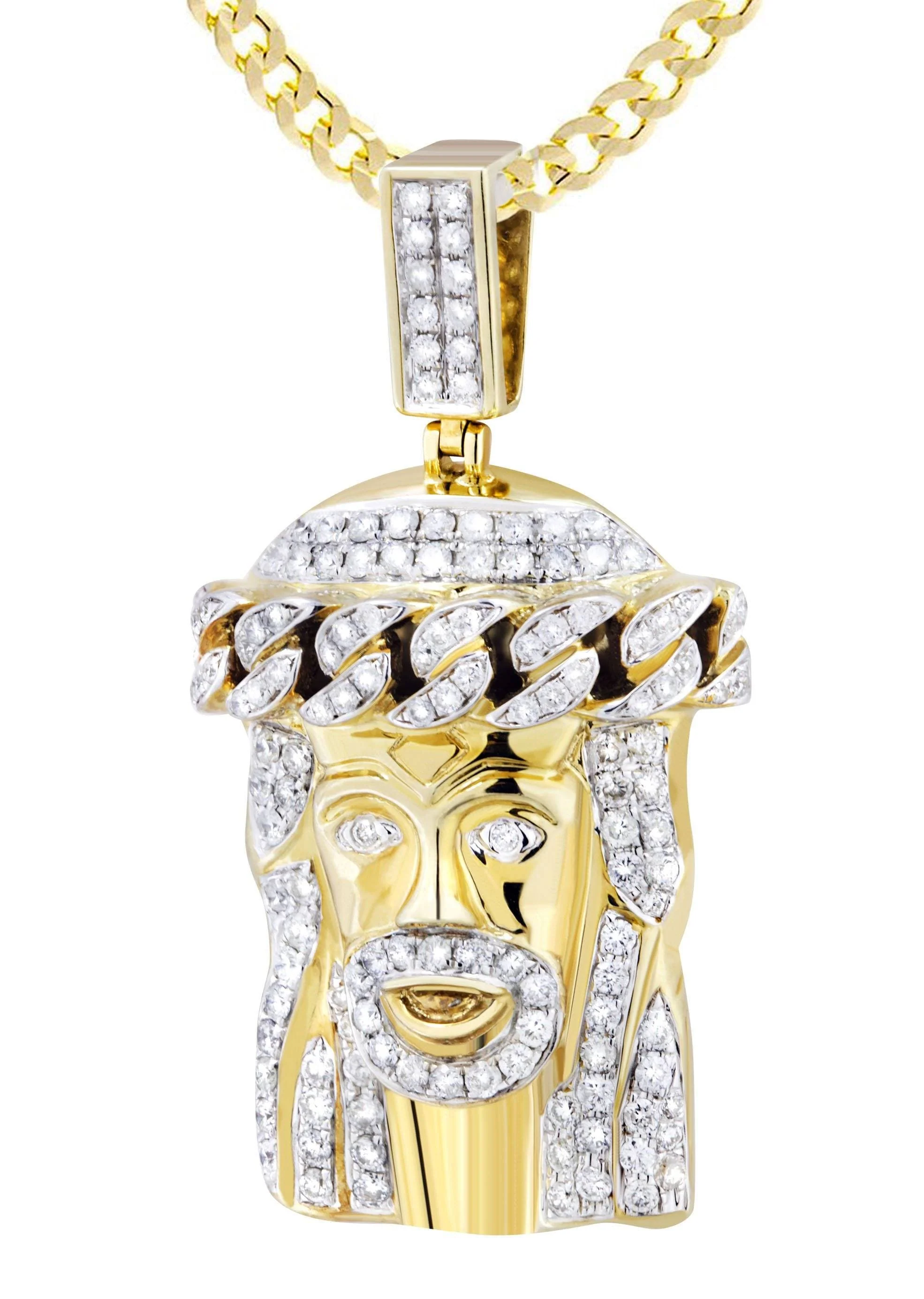 10K Yellow Gold Jesus Head Diamond Necklace  | 2.78 Carats - Image 2