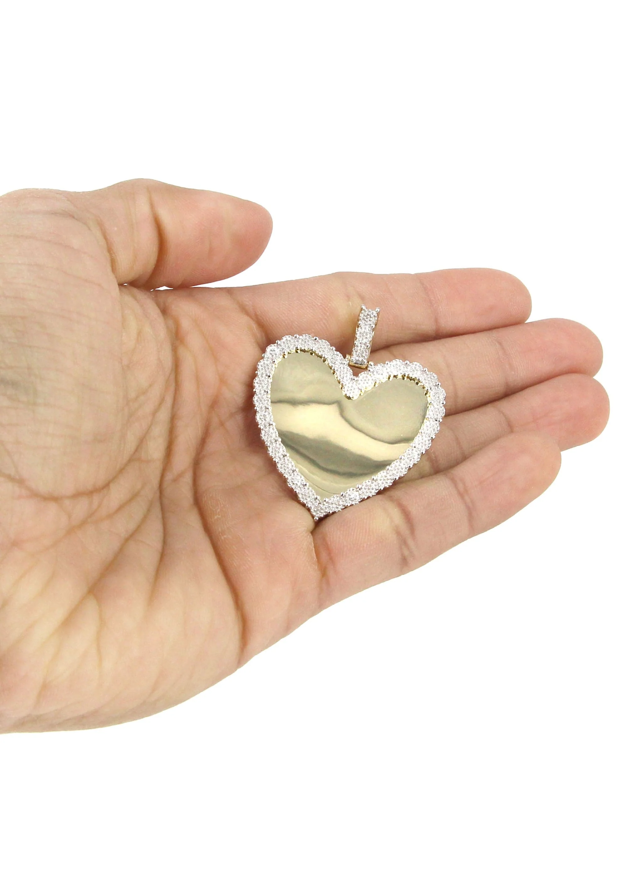 10K Yellow Gold Large Diamond Heart Picture Pendant Necklace | Appx. 24 Grams - Image 2