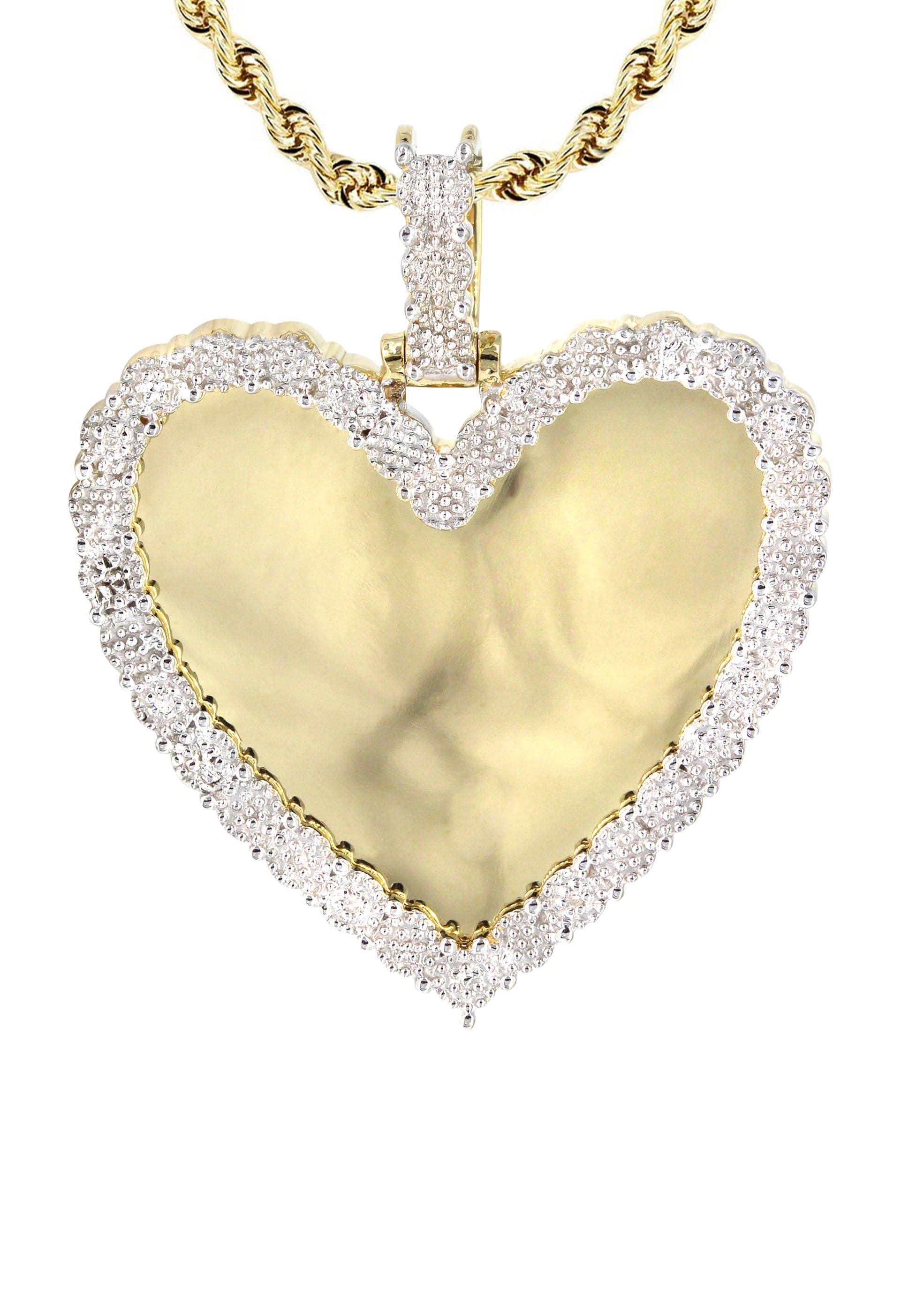 10K Yellow Gold Large Diamond Heart Picture Pendant Necklace | Appx. 24 Grams - Image 4