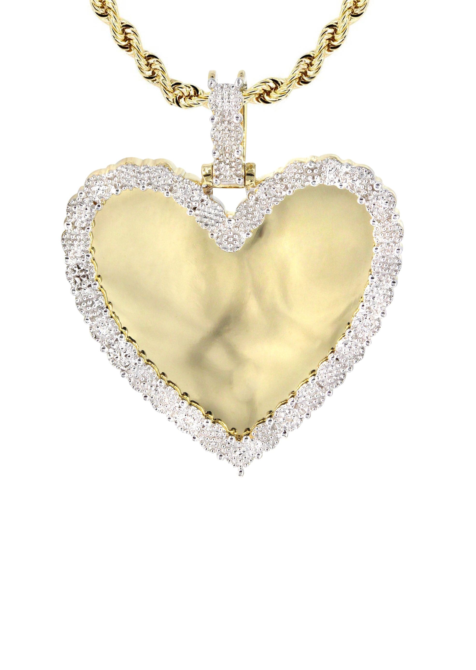 10K Yellow Gold Medium Diamond Heart Picture Pendant Necklace | Appx. 21 Grams - Image 3