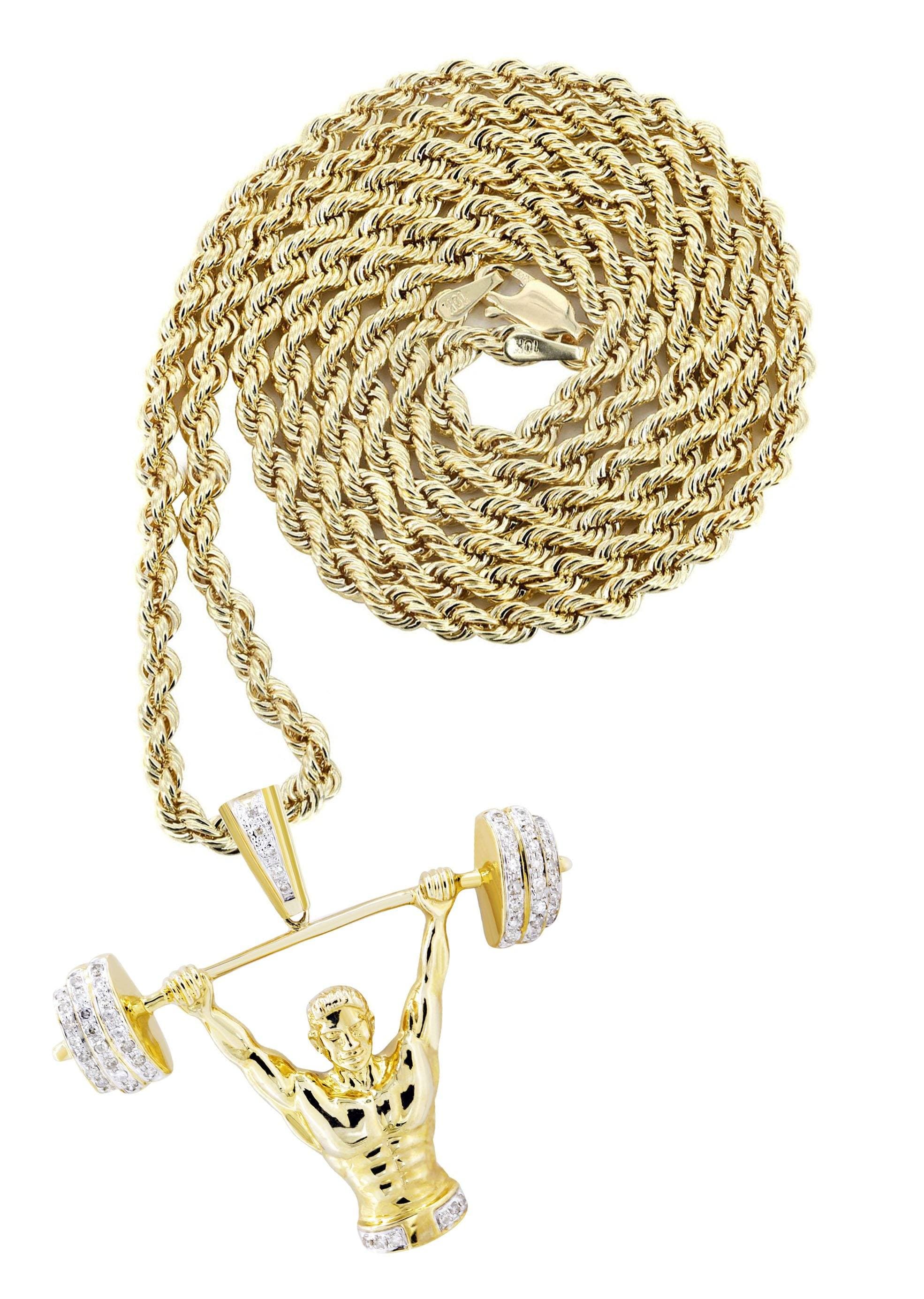 10K Yellow Gold Muscle Man Diamond Necklace | 0.85 Carats