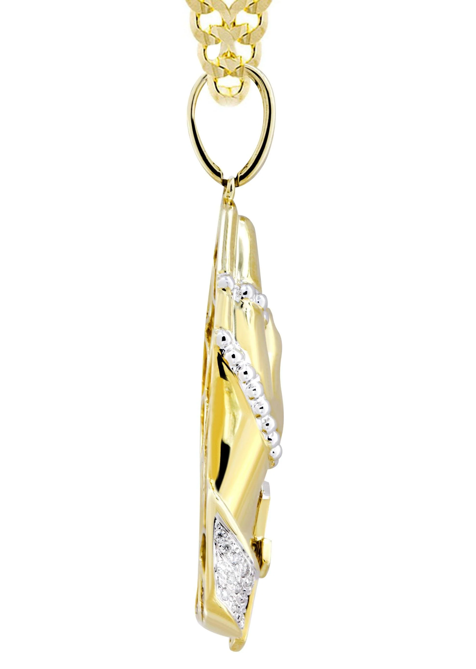 10K Yellow Gold Praying Hands Diamond Necklace  | 0.46 Carats - Image 4