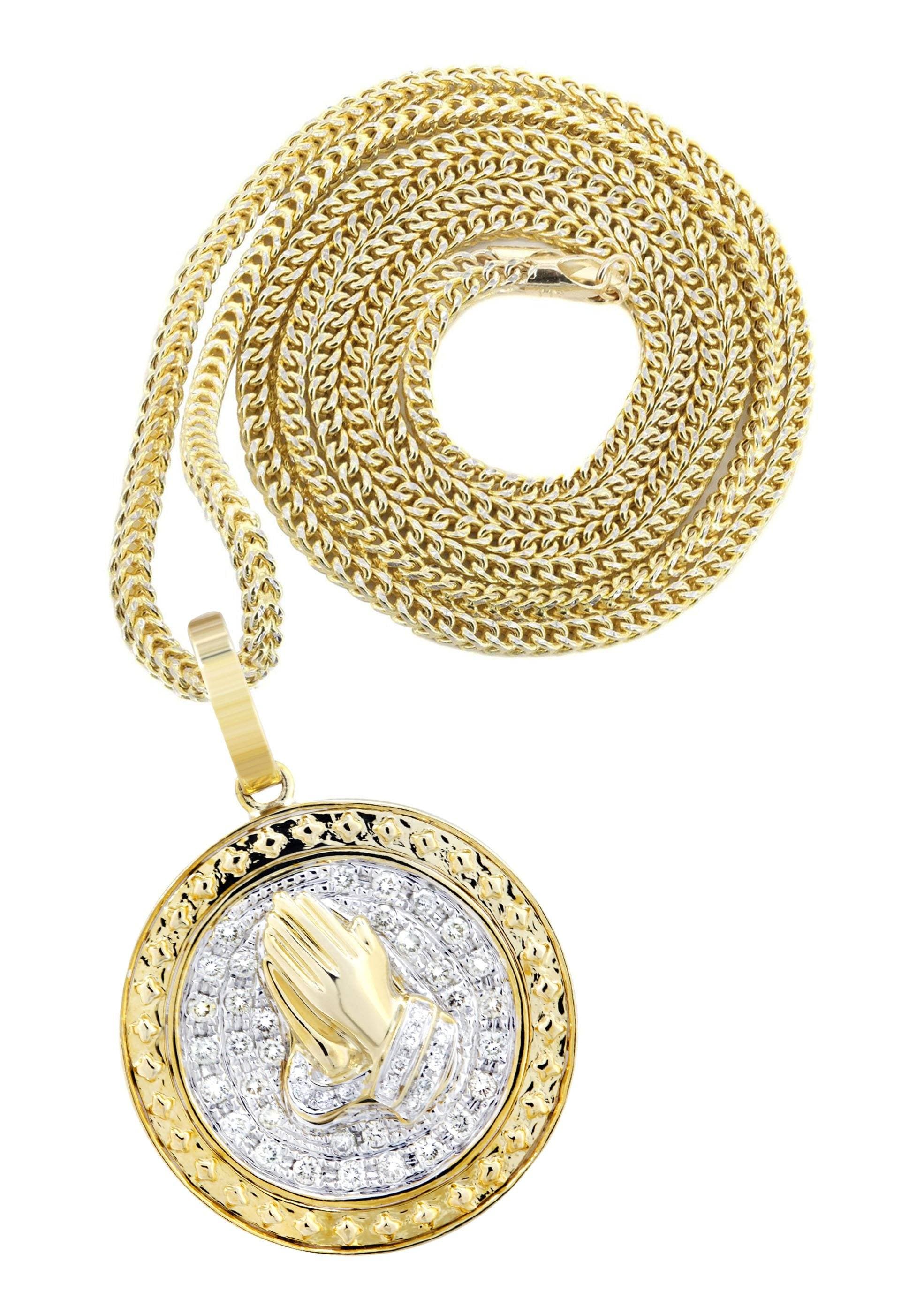 10K Yellow Gold Praying Hands Diamond Necklace | 0.54 Carats
