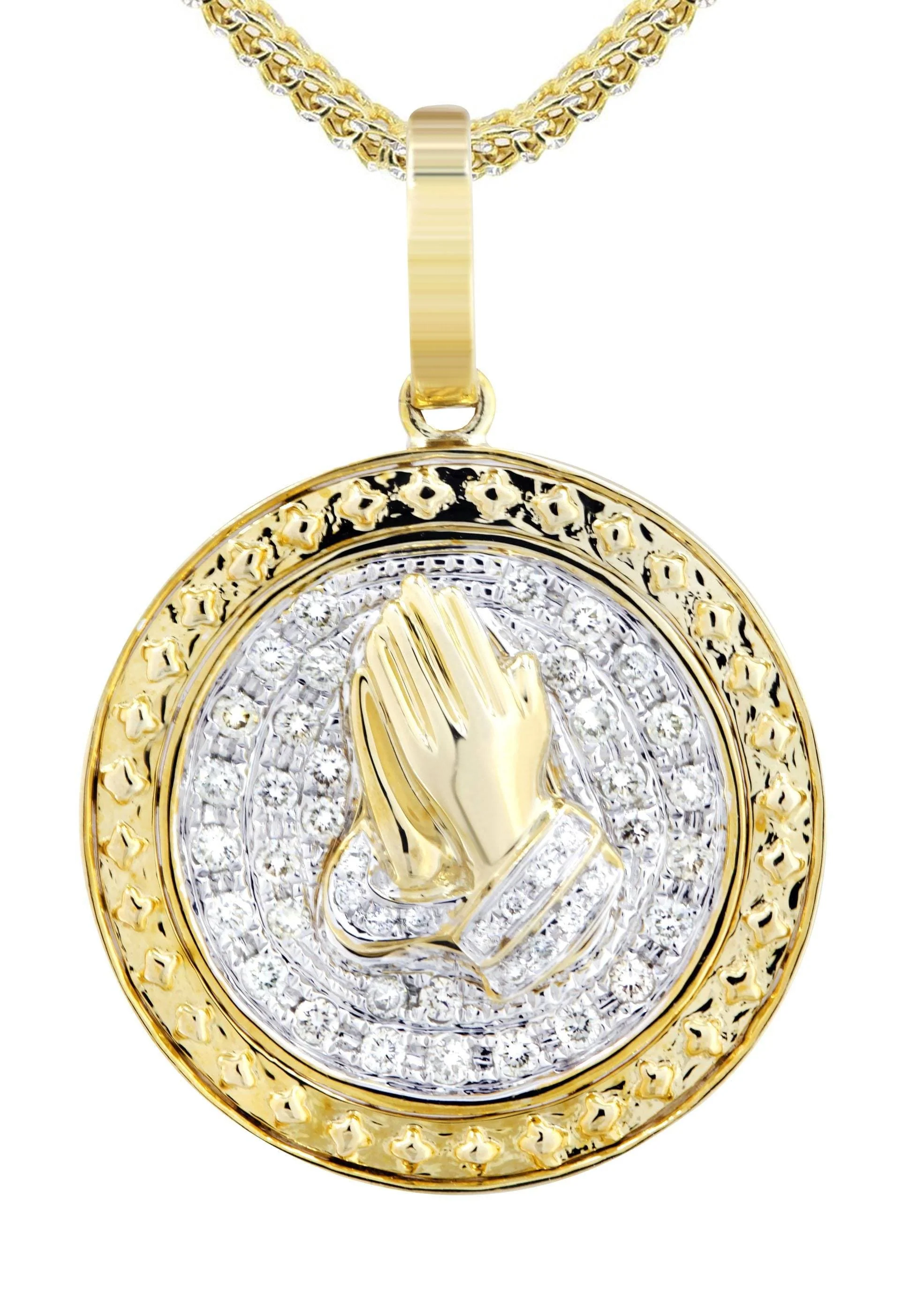 10K Yellow Gold Praying Hands Diamond Necklace | 0.54 Carats - Image 2