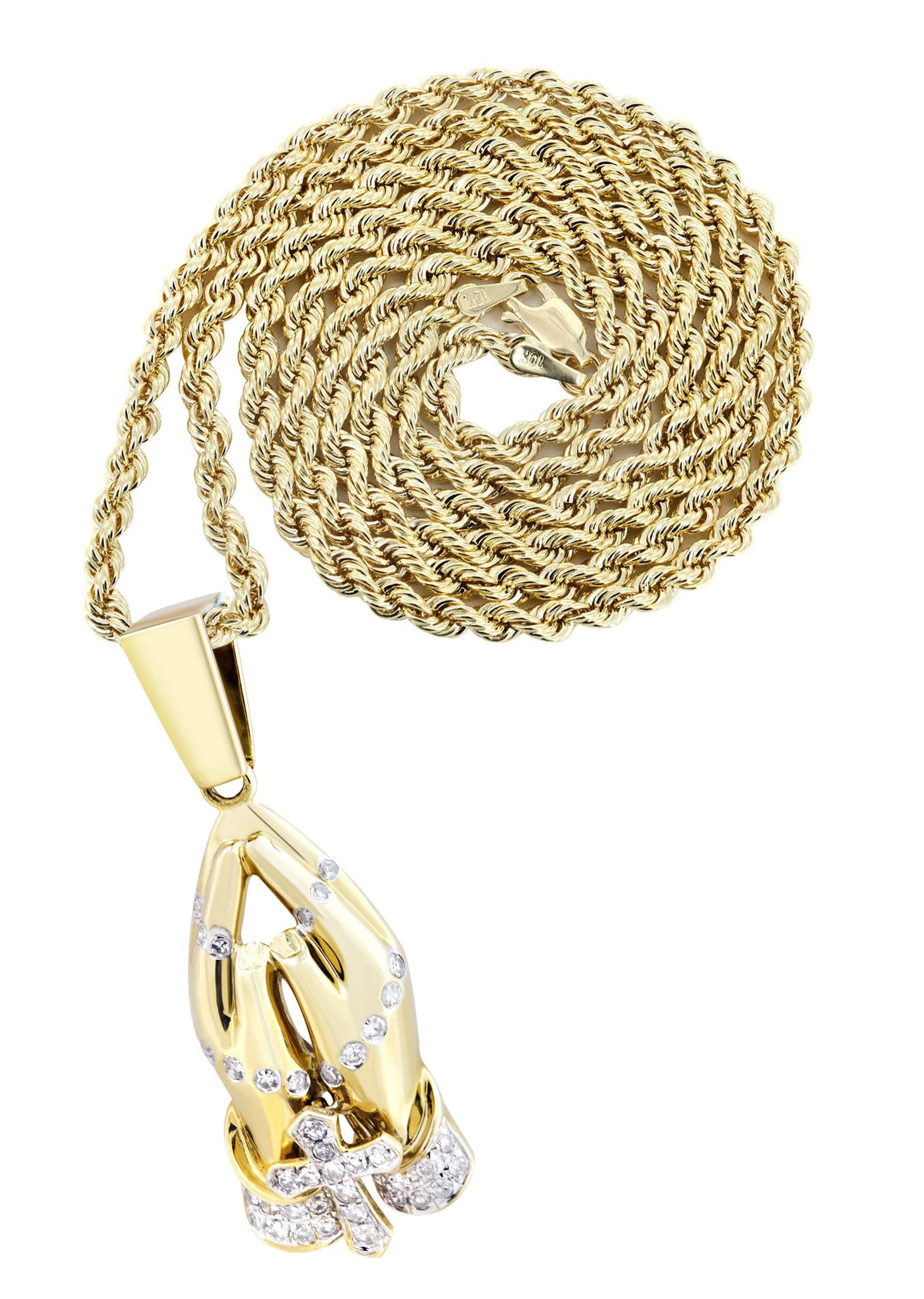 10K Yellow Gold Praying Hands Diamond Necklace | 0.36 Carats
