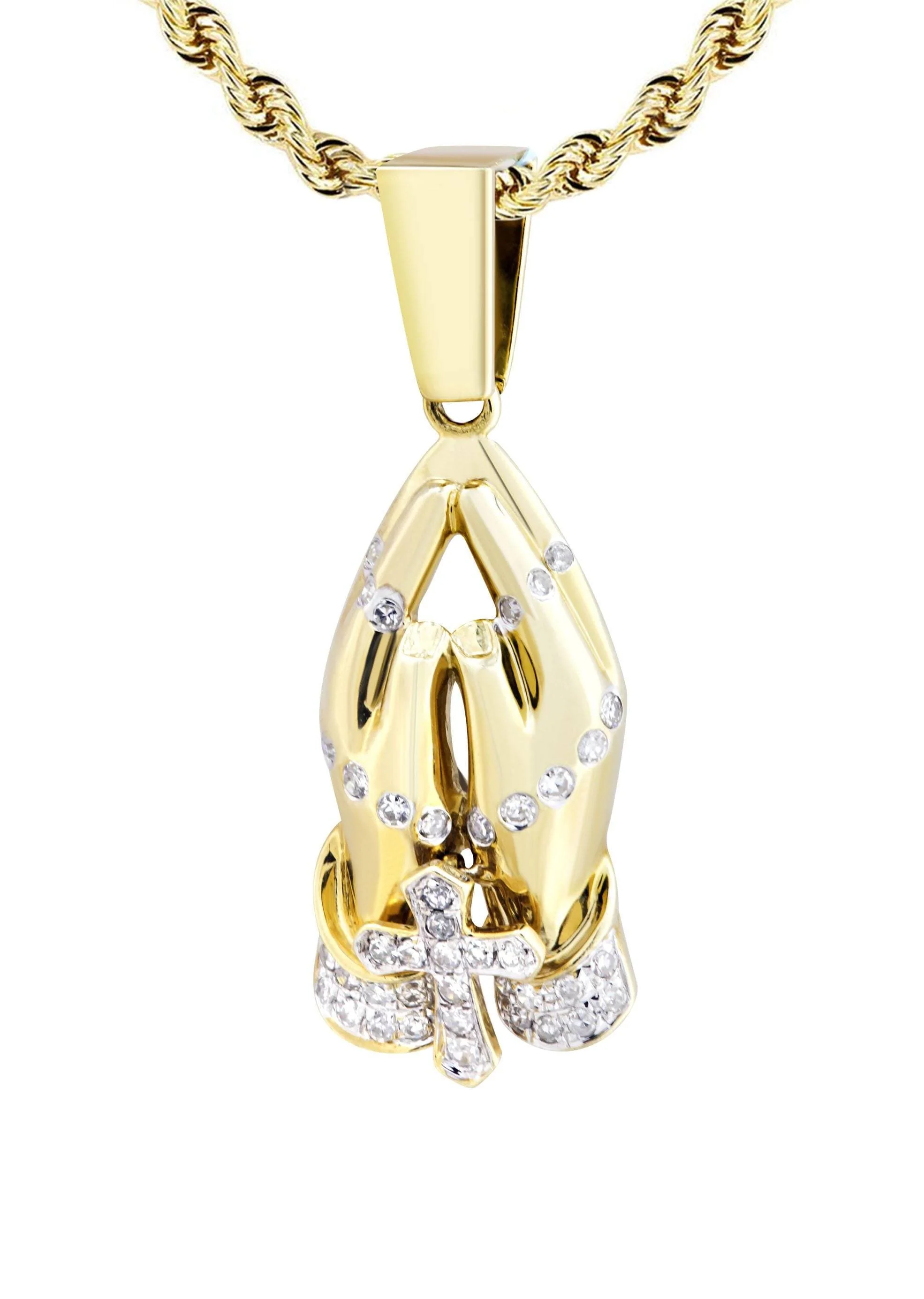 10K Yellow Gold Praying Hands Diamond Necklace | 0.36 Carats - Image 2
