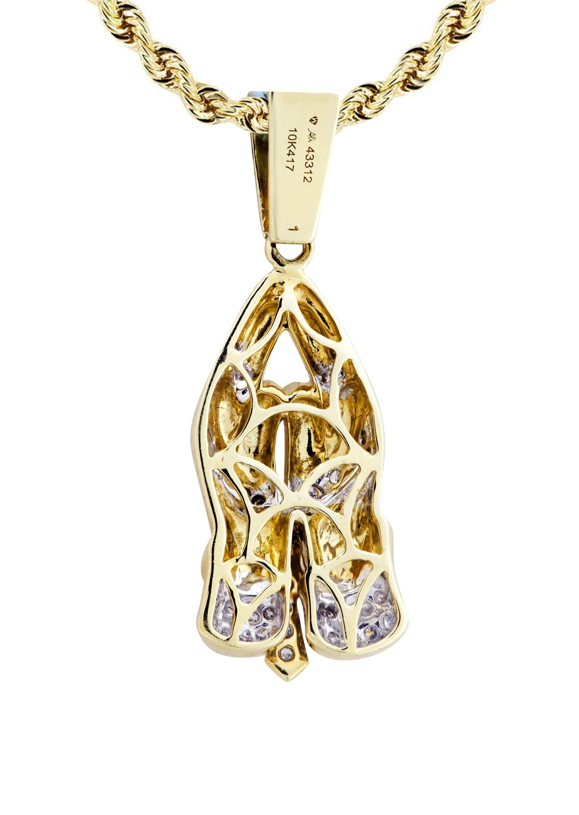 10K Yellow Gold Praying Hands Diamond Necklace | 0.36 Carats - Image 3