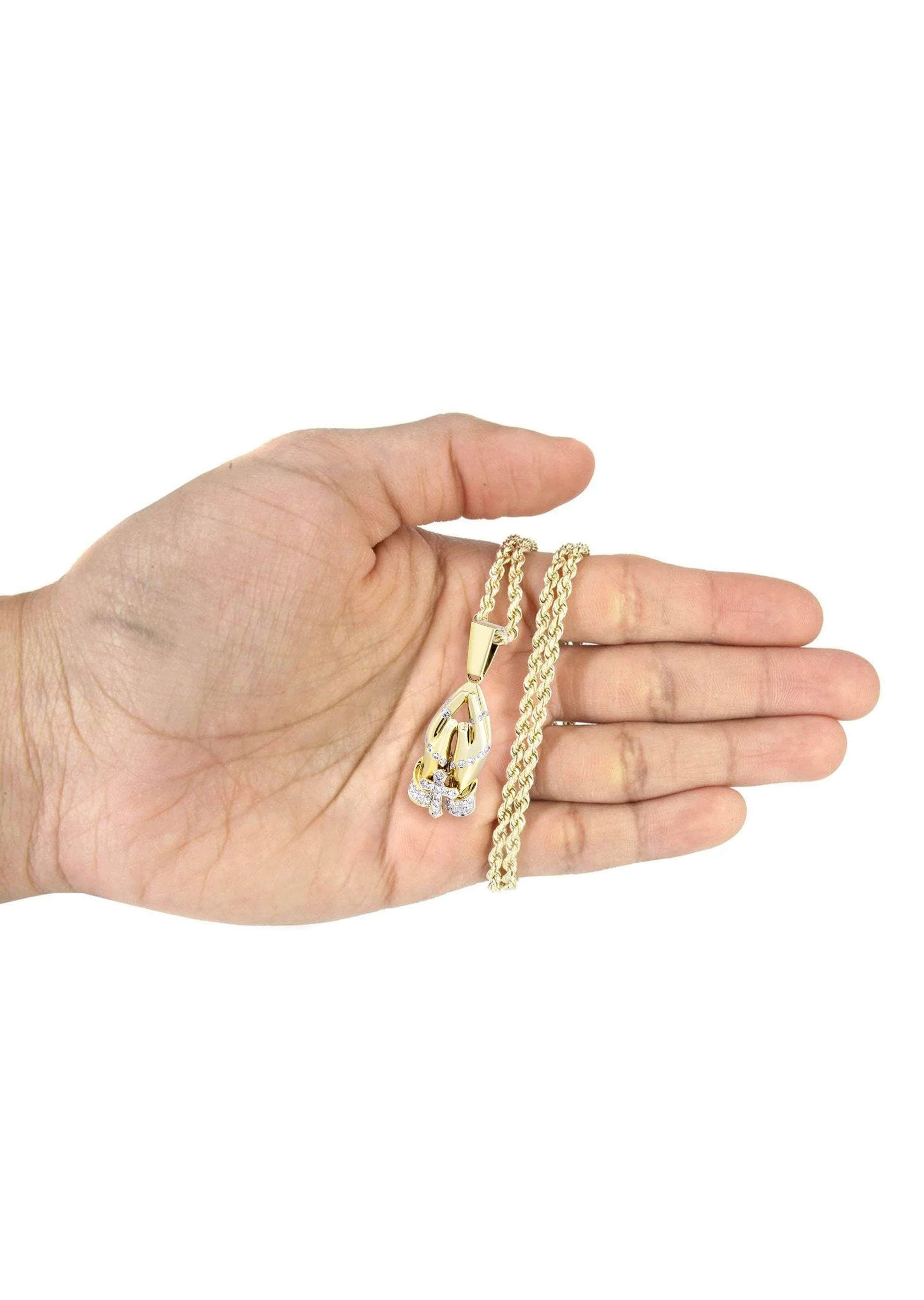 10K Yellow Gold Praying Hands Diamond Necklace | 0.36 Carats - Image 5