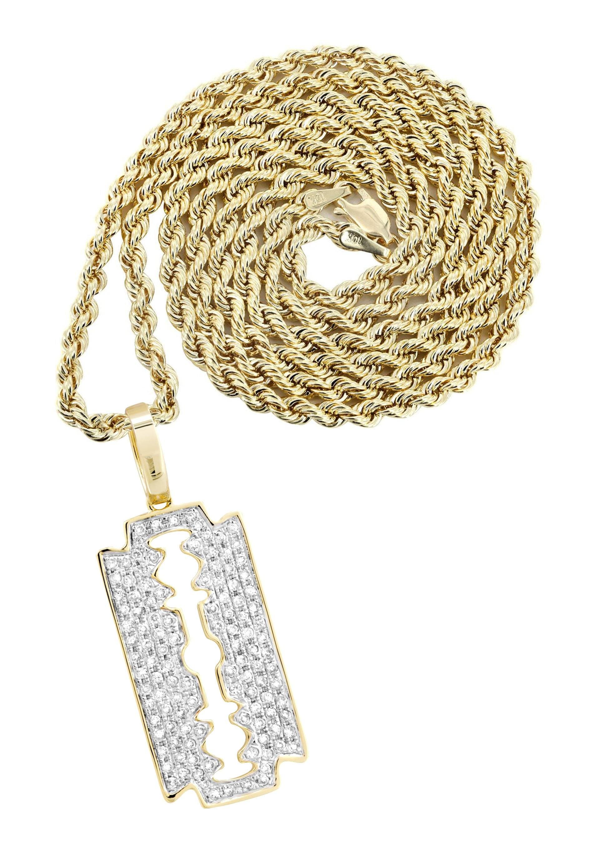 10K Yellow Gold Razor Blade Barber Diamond Necklace | 0.77 Carats