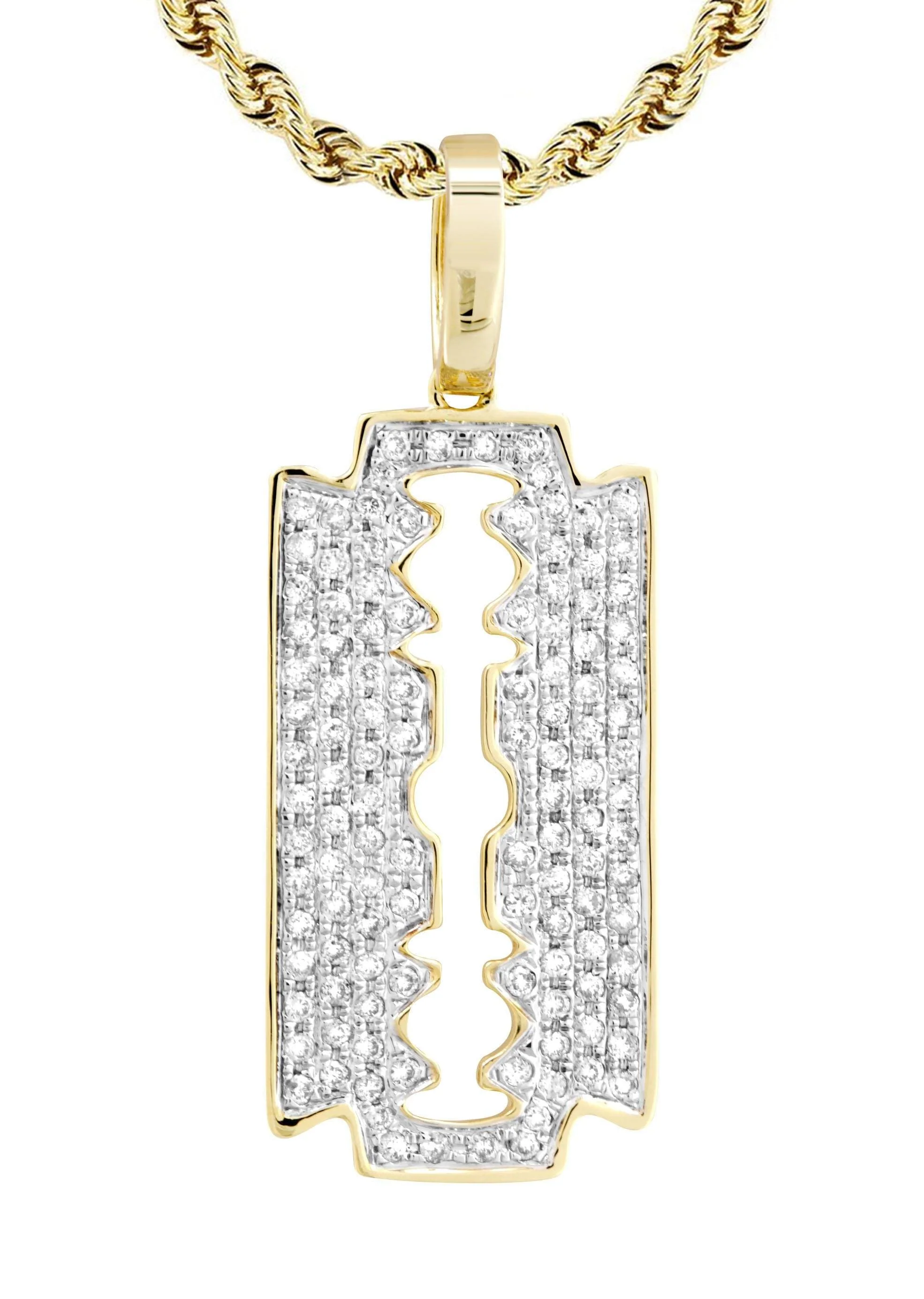 10K Yellow Gold Razor Blade Barber Diamond Necklace | 0.77 Carats - Image 2