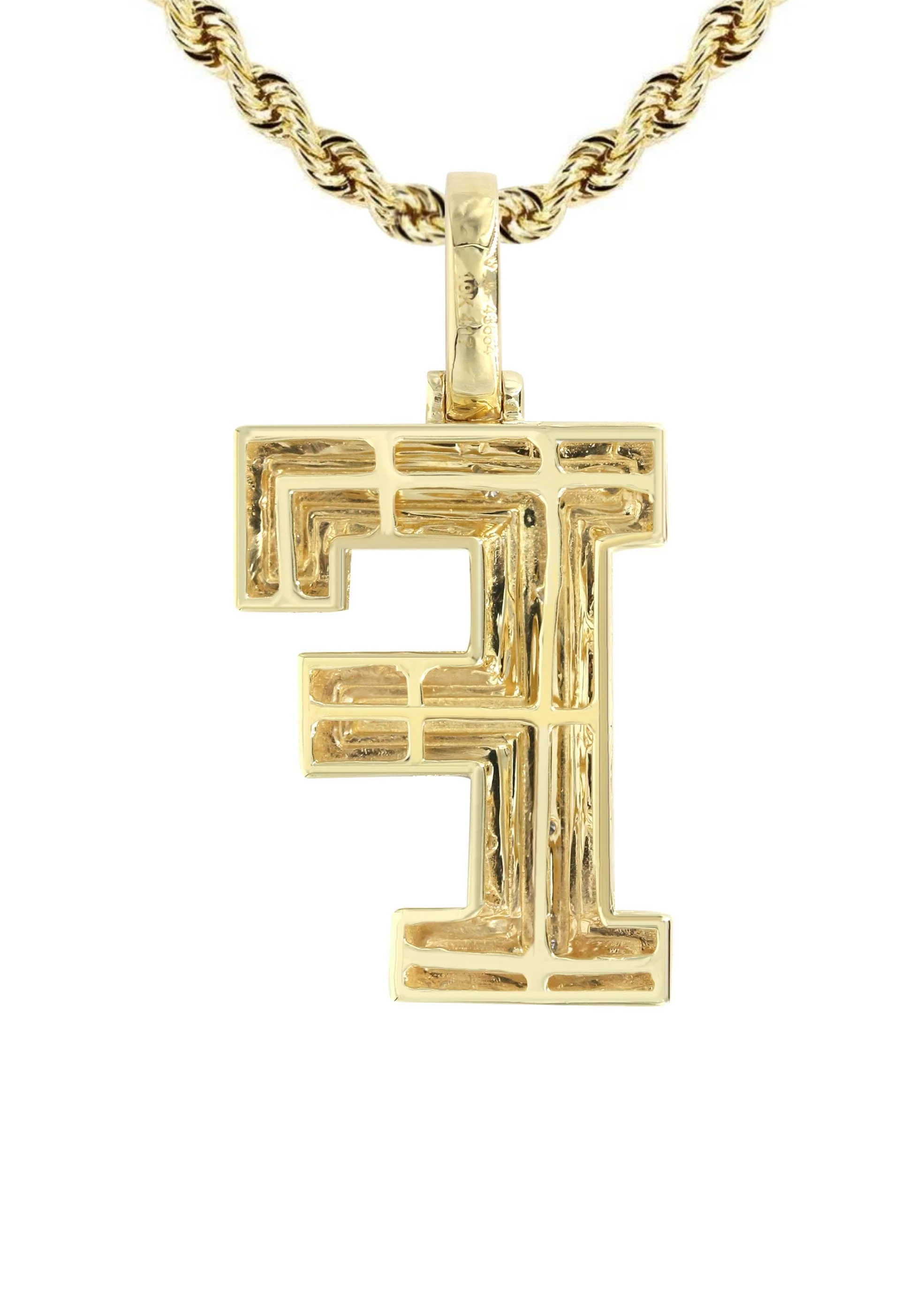 Diamond 10K Yellow Gold Letter "F" Necklace | Appx. 13.6 Grams - Image 3
