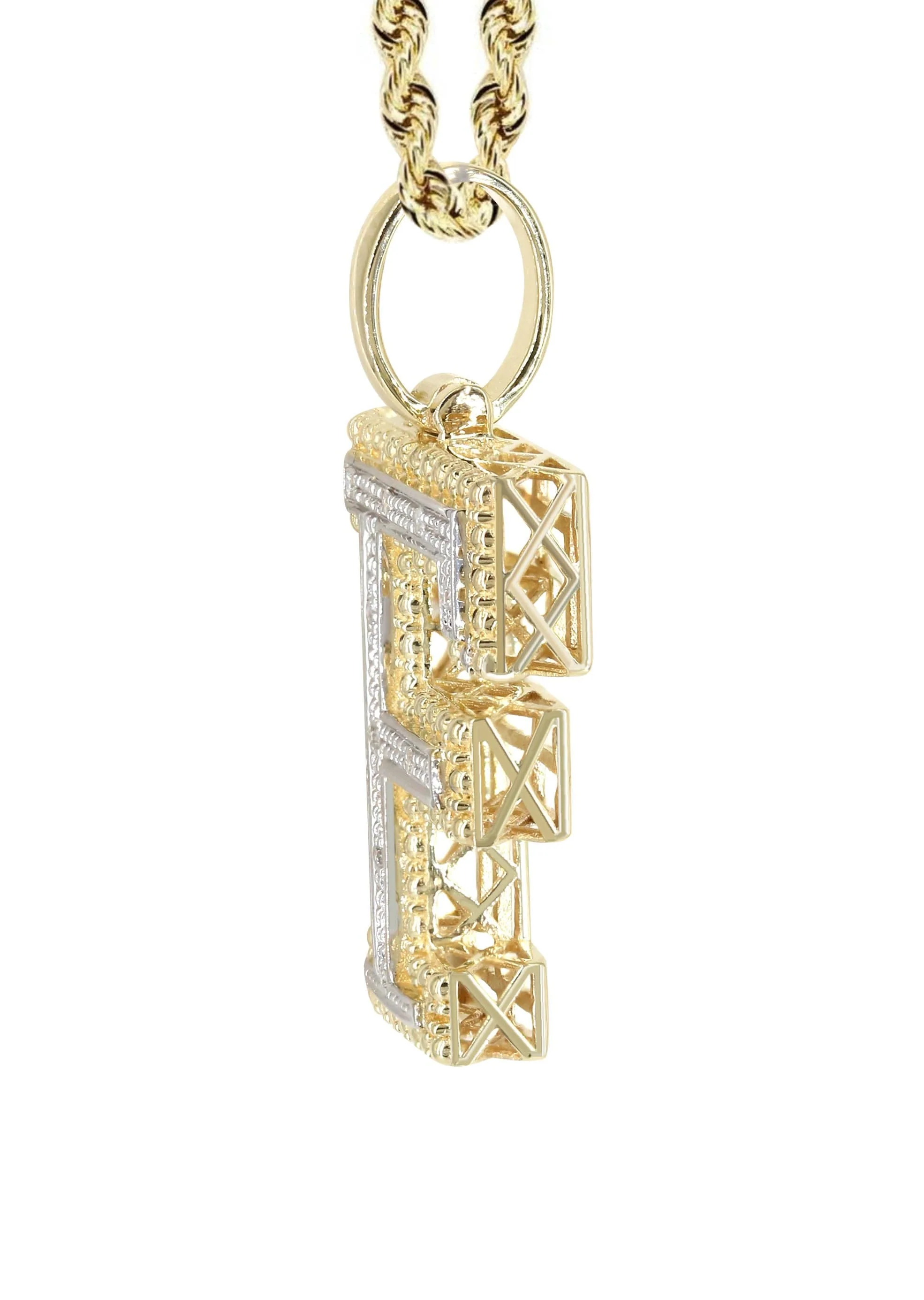 Diamond 10K Yellow Gold Letter "F" Necklace | Appx. 13.6 Grams - Image 4