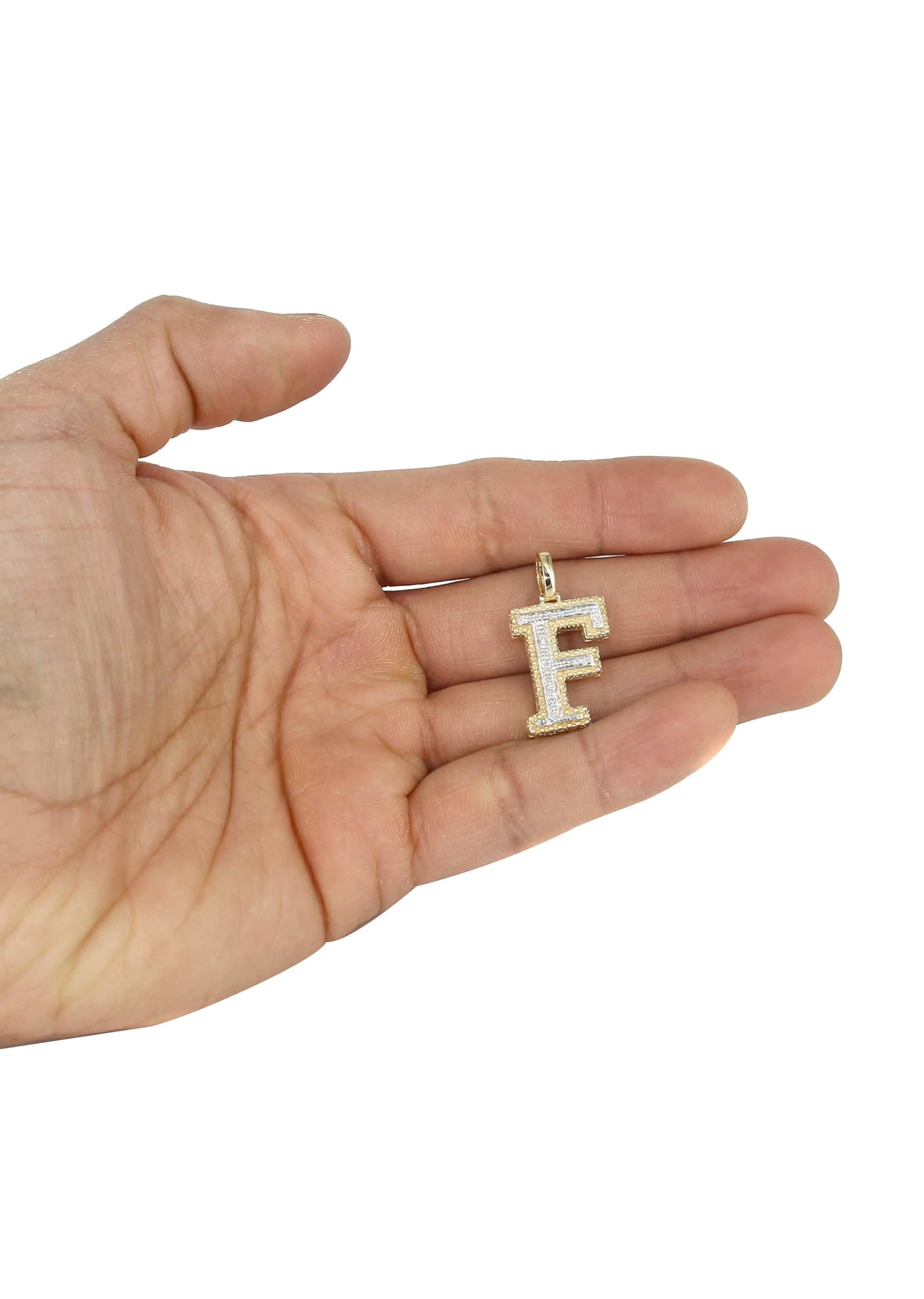 Diamond 10K Yellow Gold Letter "F" Necklace | Appx. 13.6 Grams - Image 5