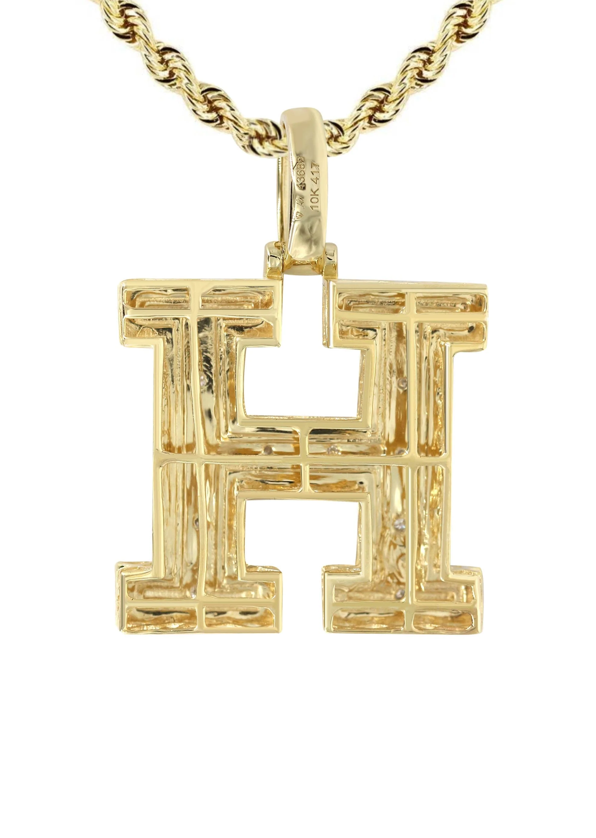 Diamond 10K Yellow Gold Letter "H" Necklace | Appx. 14.8 Grams - Image 3