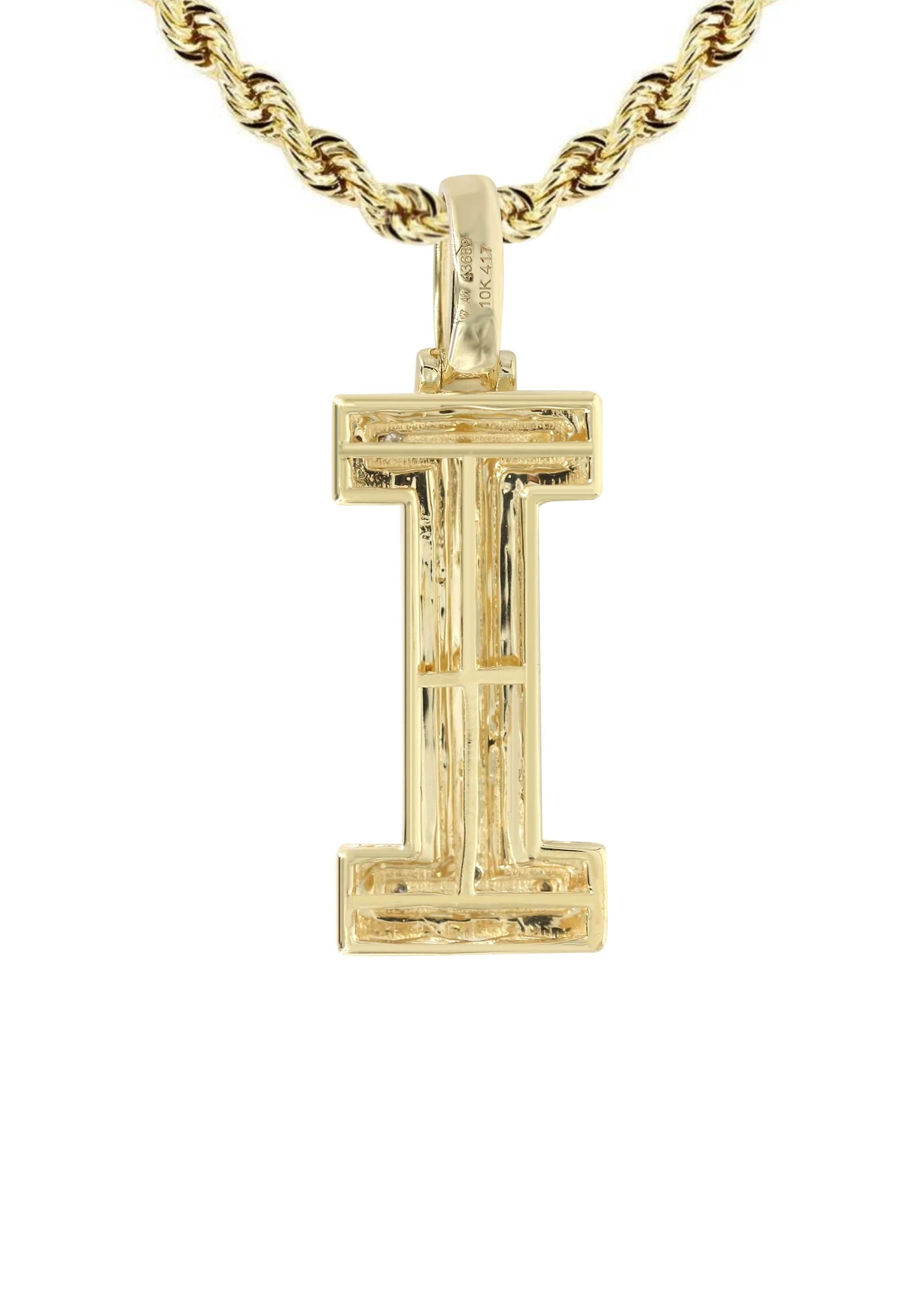 Diamond 10K Yellow Gold Letter "I" Necklace | Appx. 12.7 Grams - Image 3
