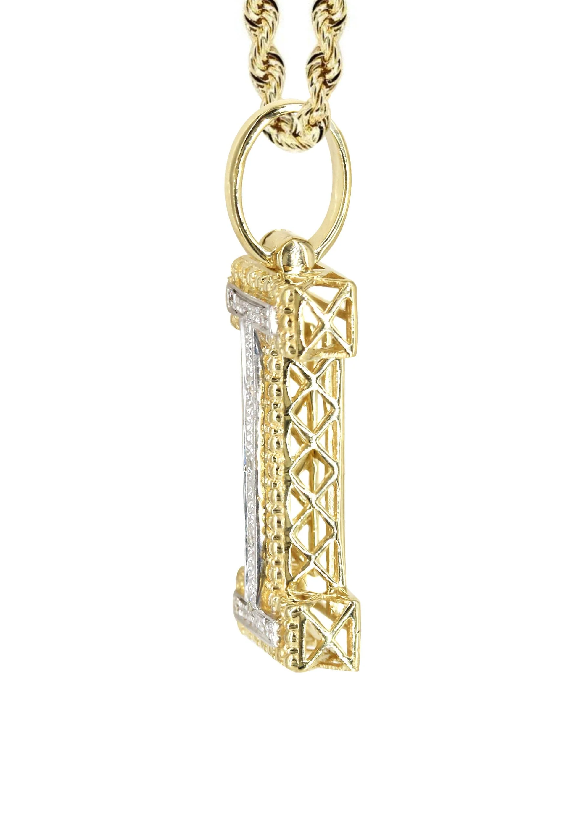 Diamond 10K Yellow Gold Letter "I" Necklace | Appx. 12.7 Grams - Image 4