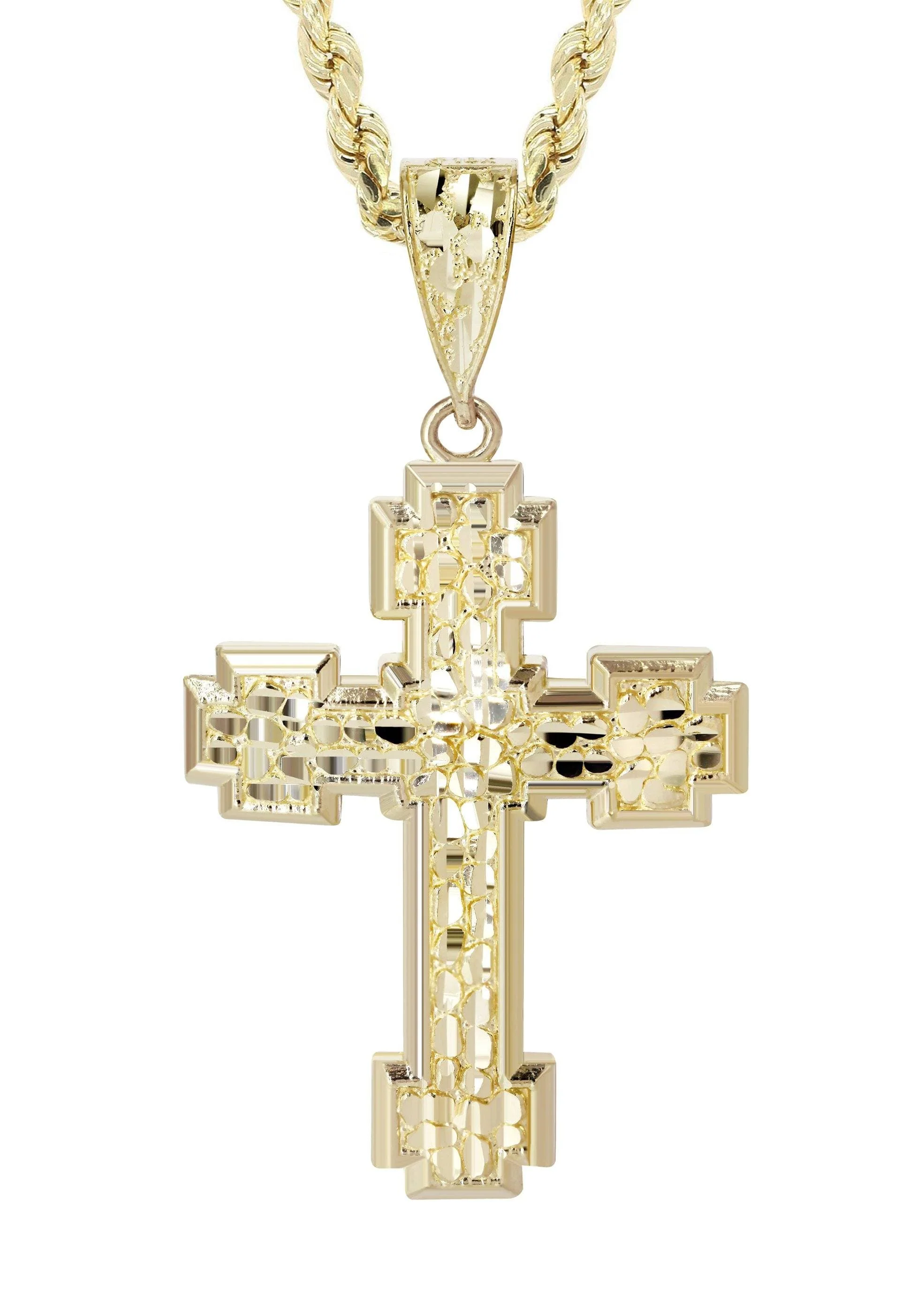 10K Yellow Gold  Nugget Cross Necklace | Appx. 13.5 Grams - Image 2