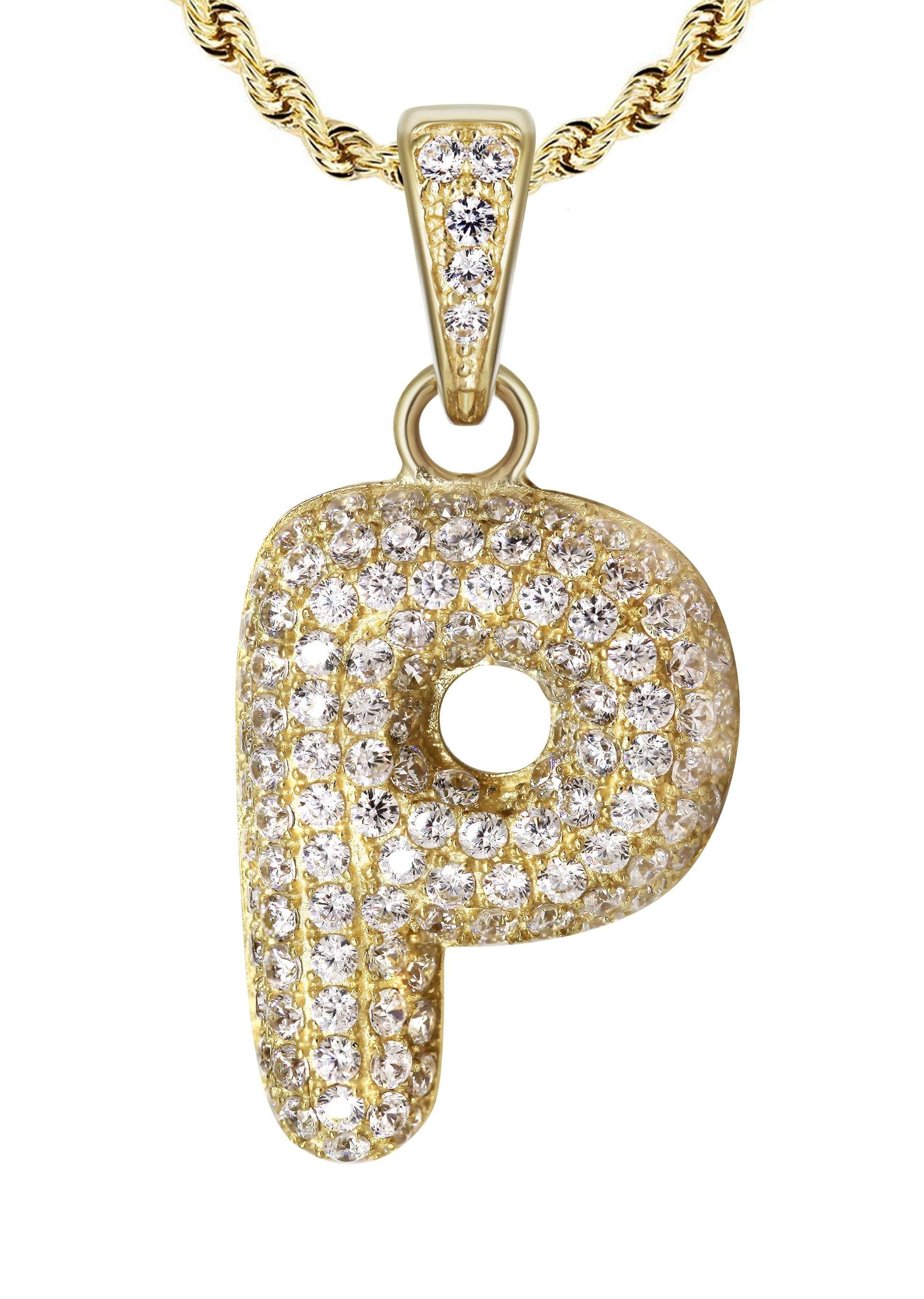 10K Yellow Gold Bubble Letter "P" CZ Necklace | Appx. 12.8 Grams - Image 2
