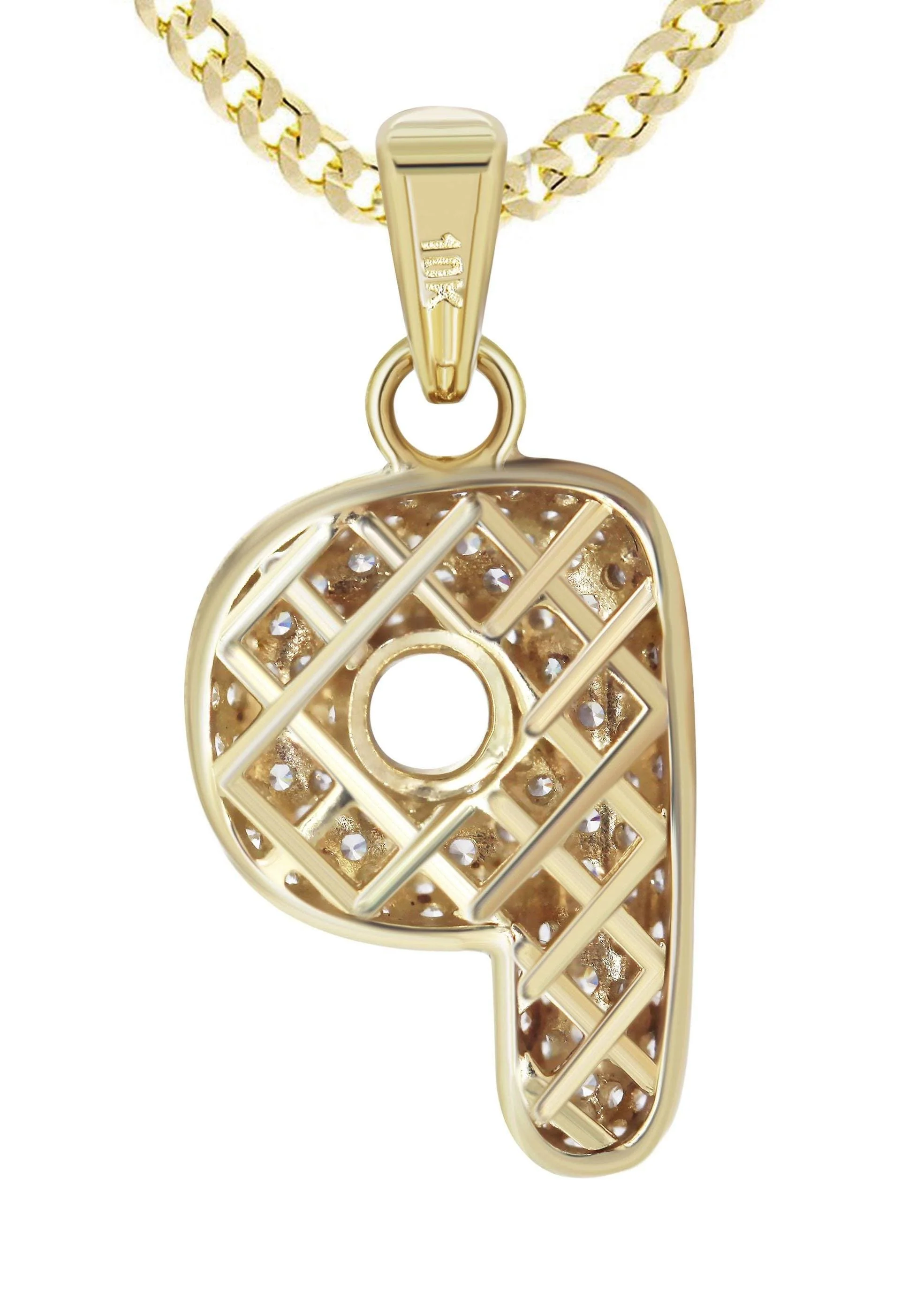 10K Yellow Gold Bubble Letter "P" CZ Necklace | Appx. 12.8 Grams - Image 3