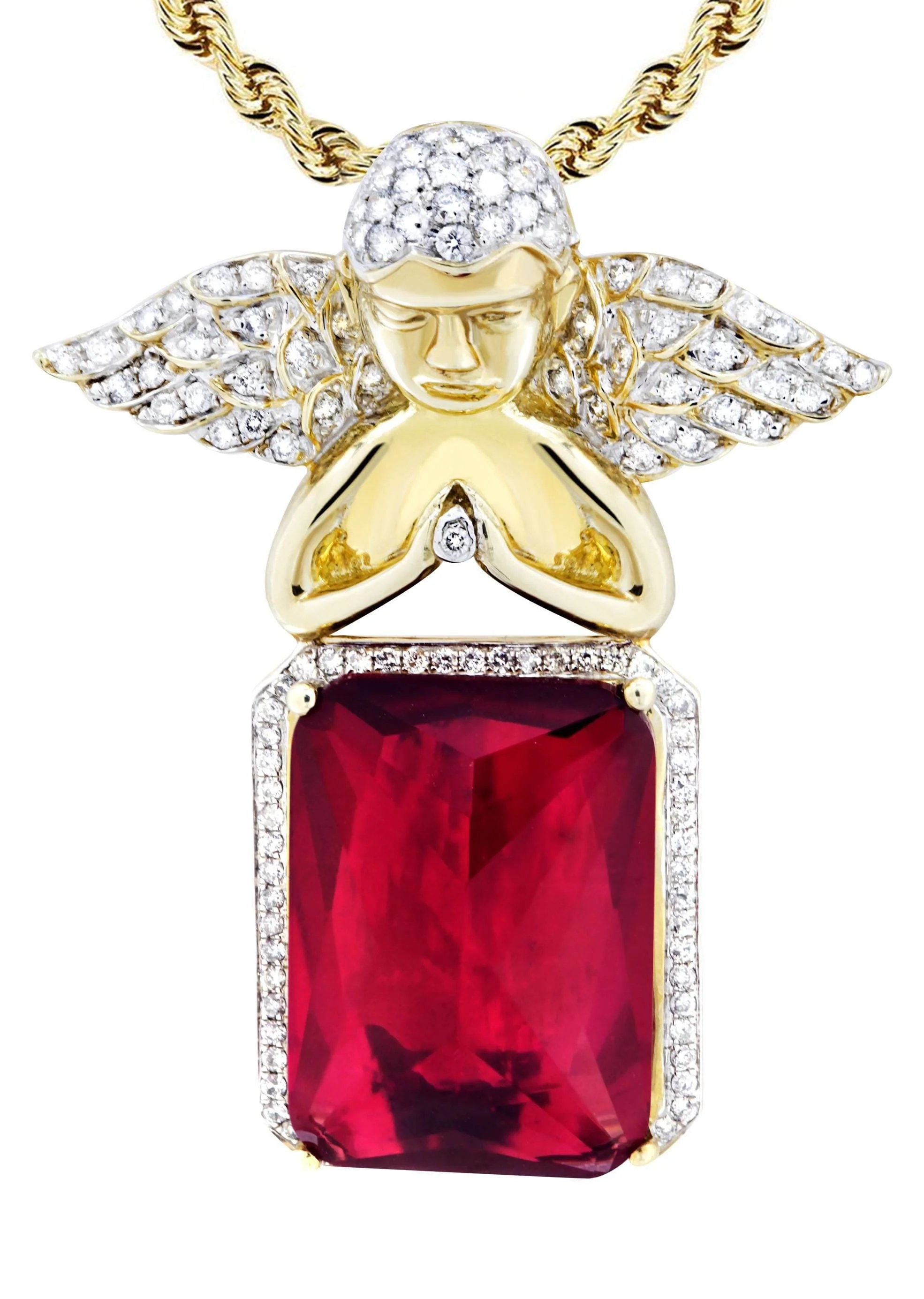 10K Yellow Gold Ruby Angel Diamond Necklace  | 1.6 Carats - Image 2