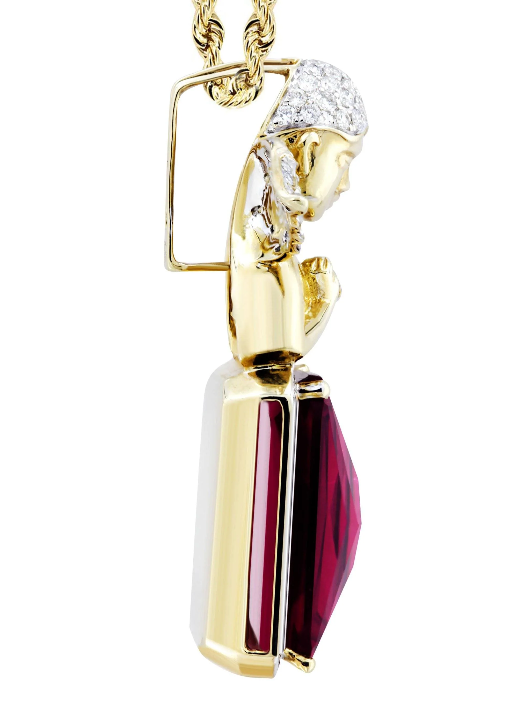 10K Yellow Gold Ruby Angel Diamond Necklace  | 1.6 Carats - Image 4