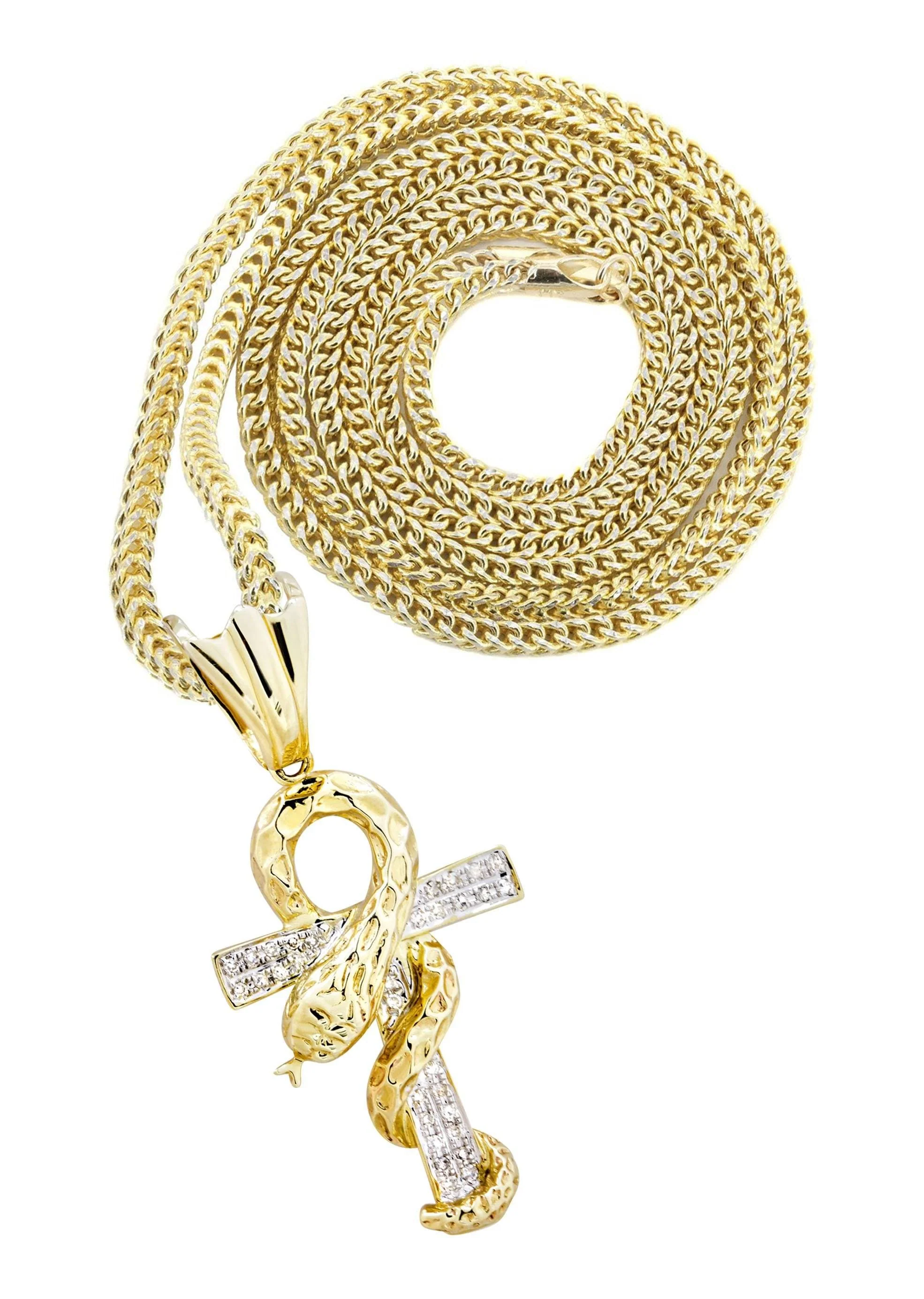 10K Yellow Gold Serpent Ankh Diamond Necklace | 0.17 Carats