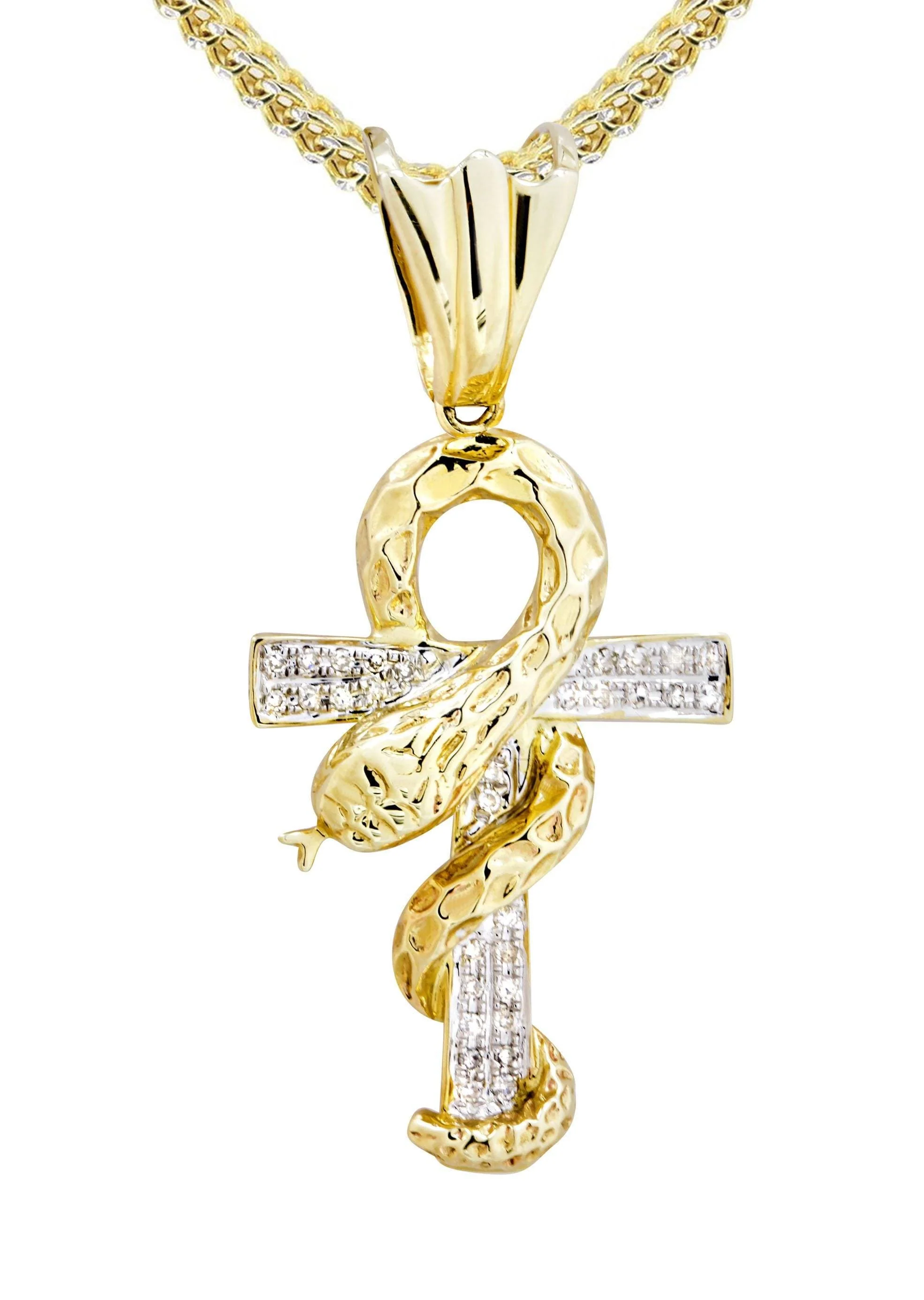 10K Yellow Gold Serpent Ankh Diamond Necklace | 0.17 Carats - Image 2