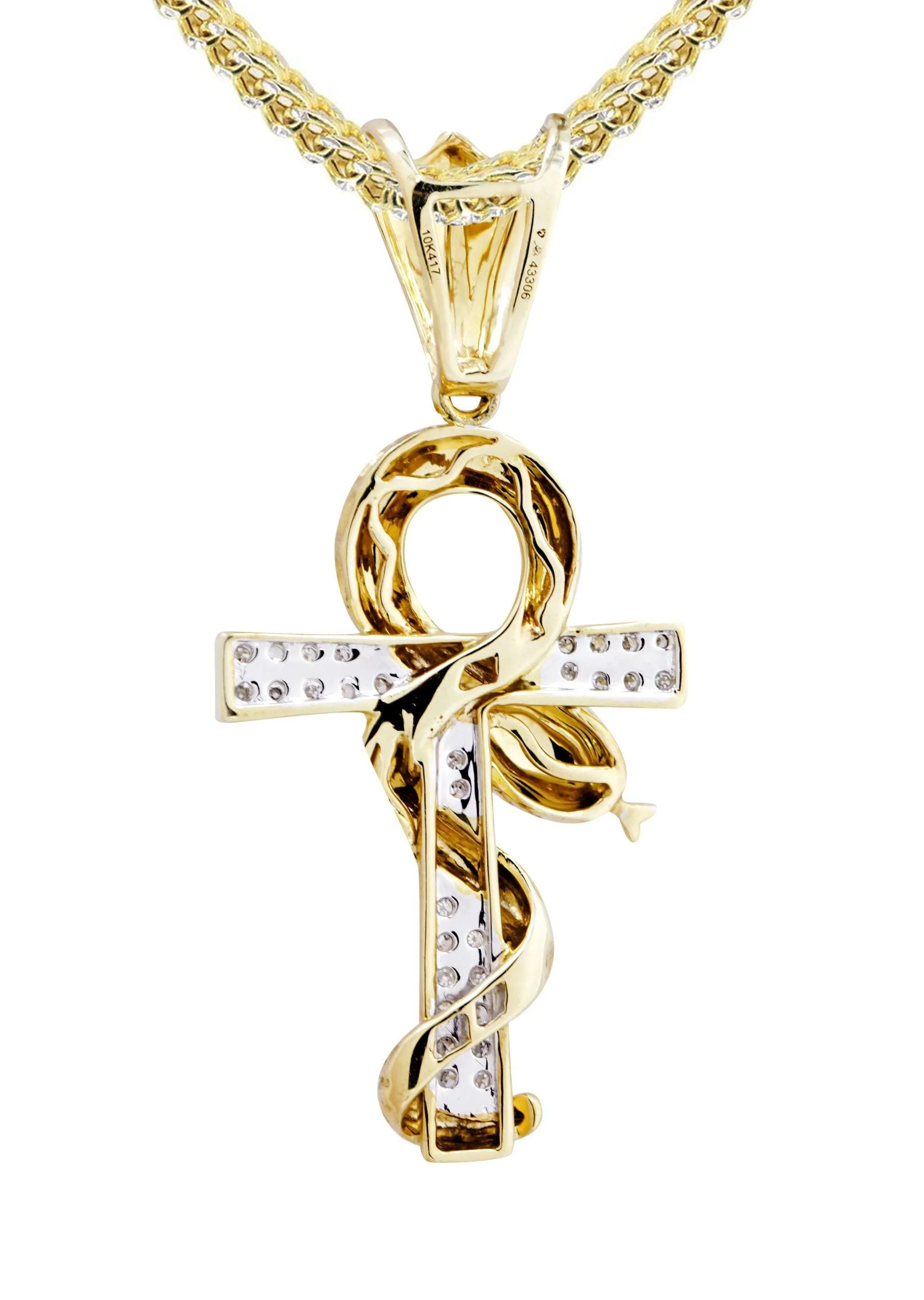 10K Yellow Gold Serpent Ankh Diamond Necklace | 0.17 Carats - Image 3