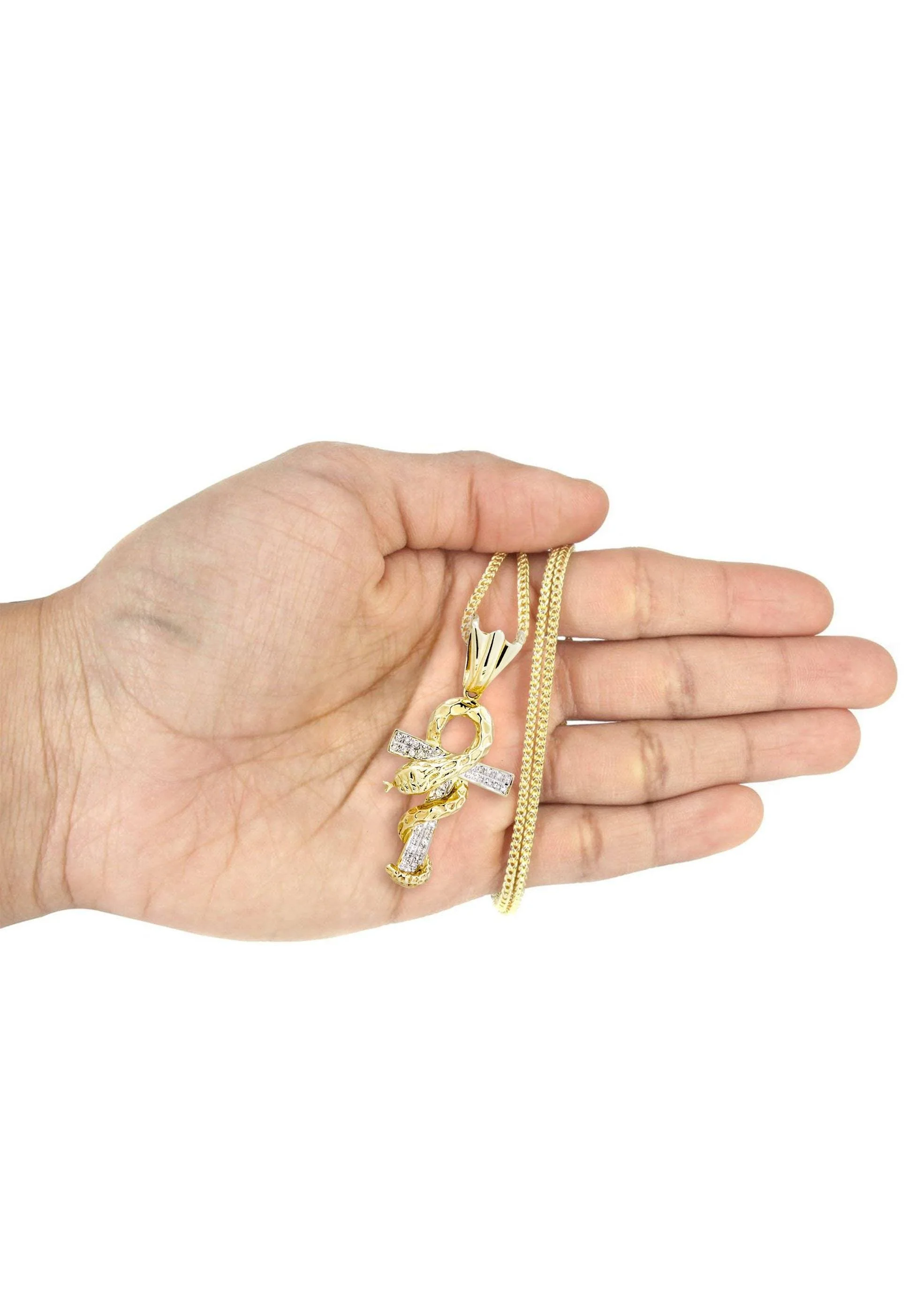 10K Yellow Gold Serpent Ankh Diamond Necklace | 0.17 Carats - Image 5