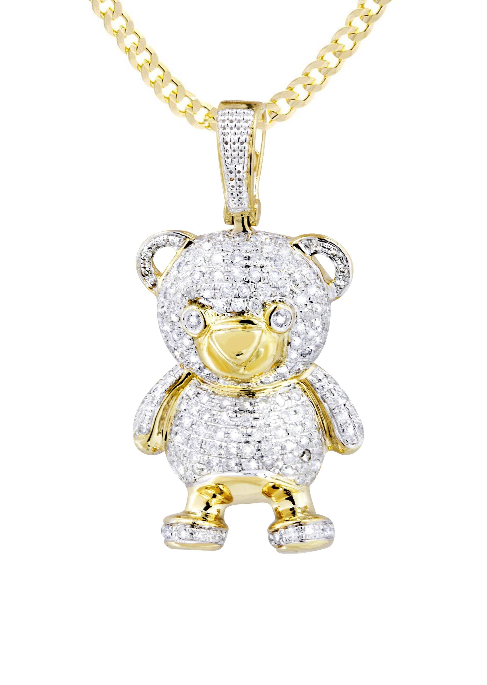 10K Yellow Gold Teddy Bear Diamond Necklace  | 1.37 Carats - Image 2