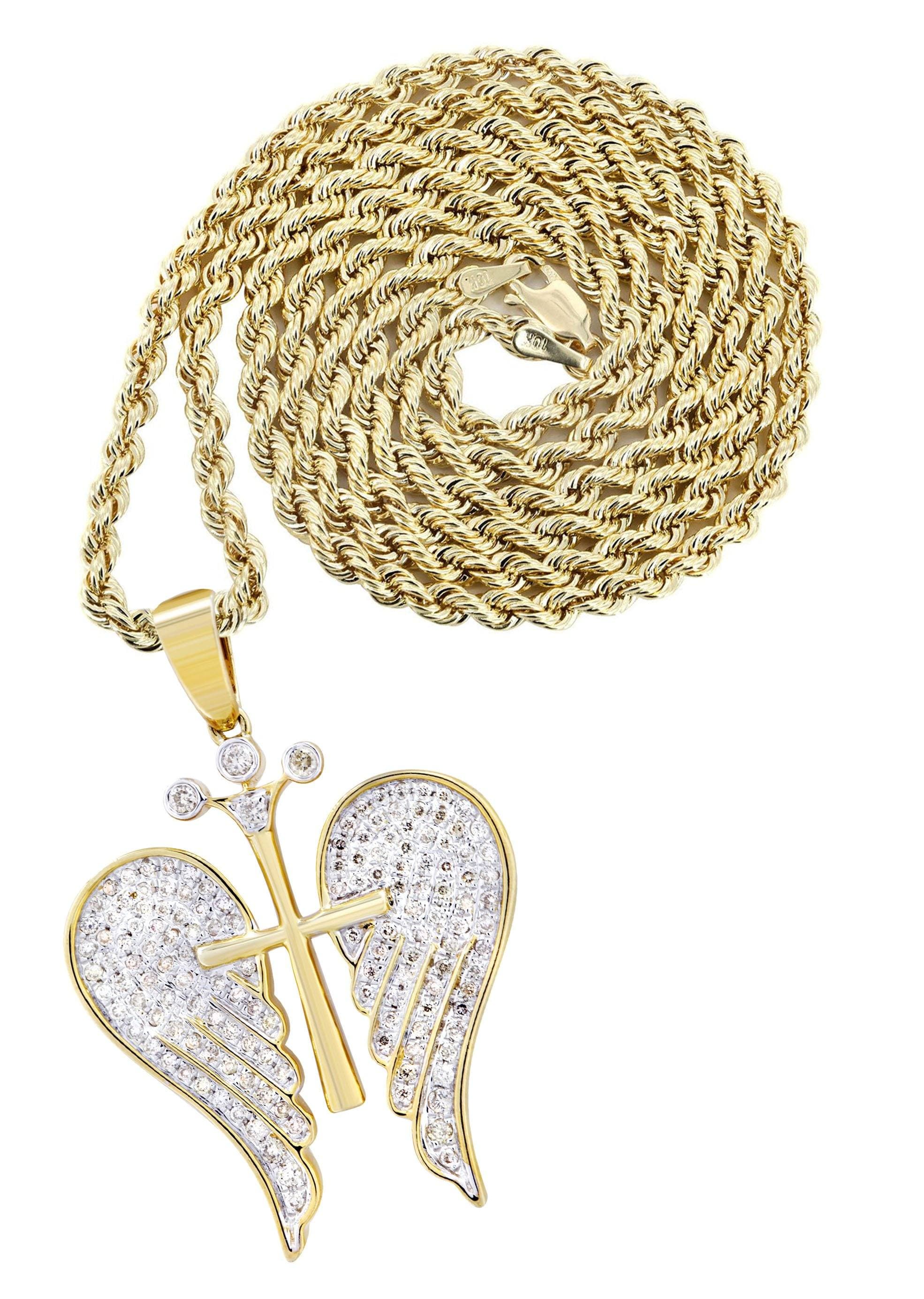 10K Yellow Gold Wings Diamond Necklace  | 0.77 Carats