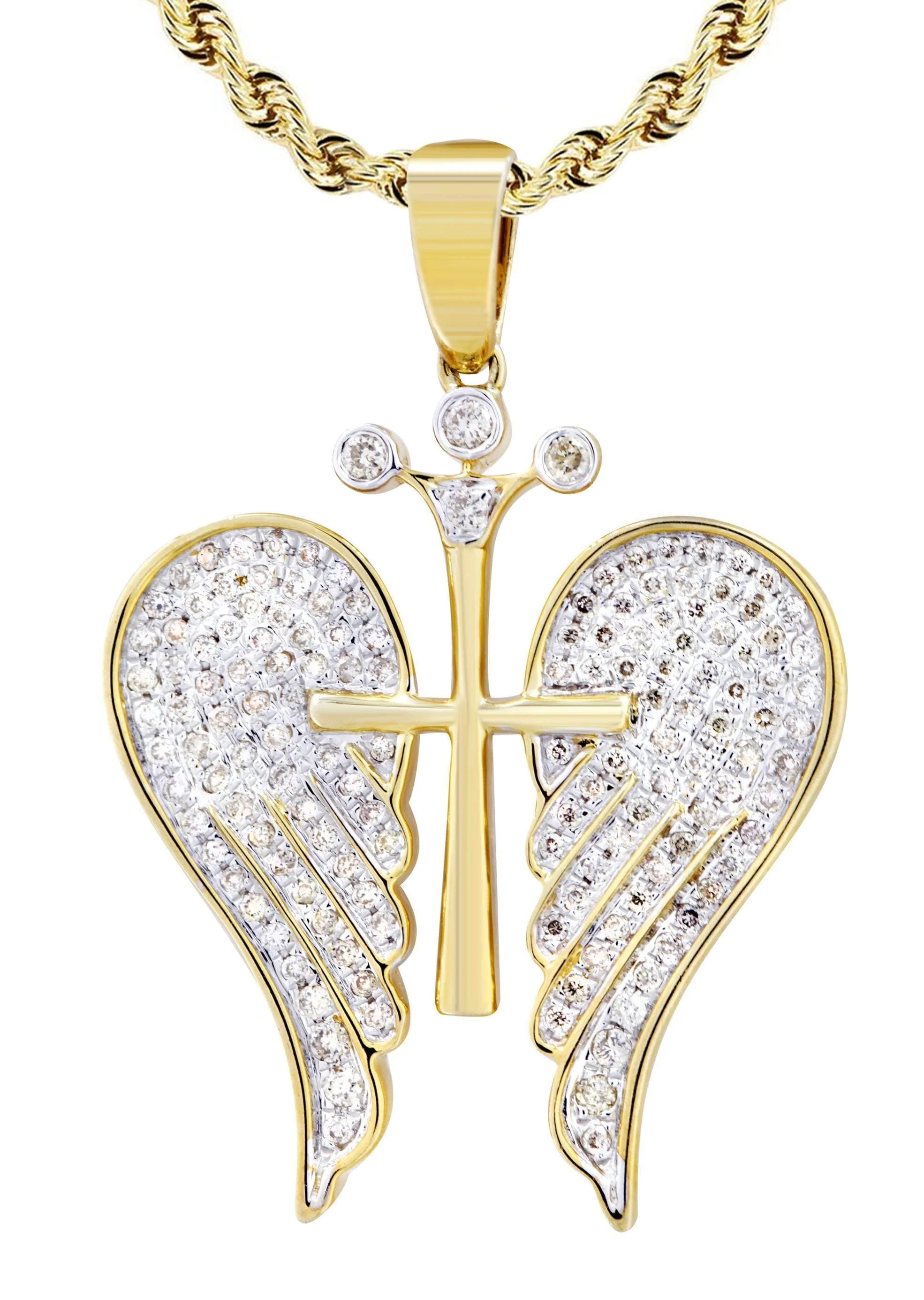 10K Yellow Gold Wings Diamond Necklace  | 0.77 Carats - Image 2