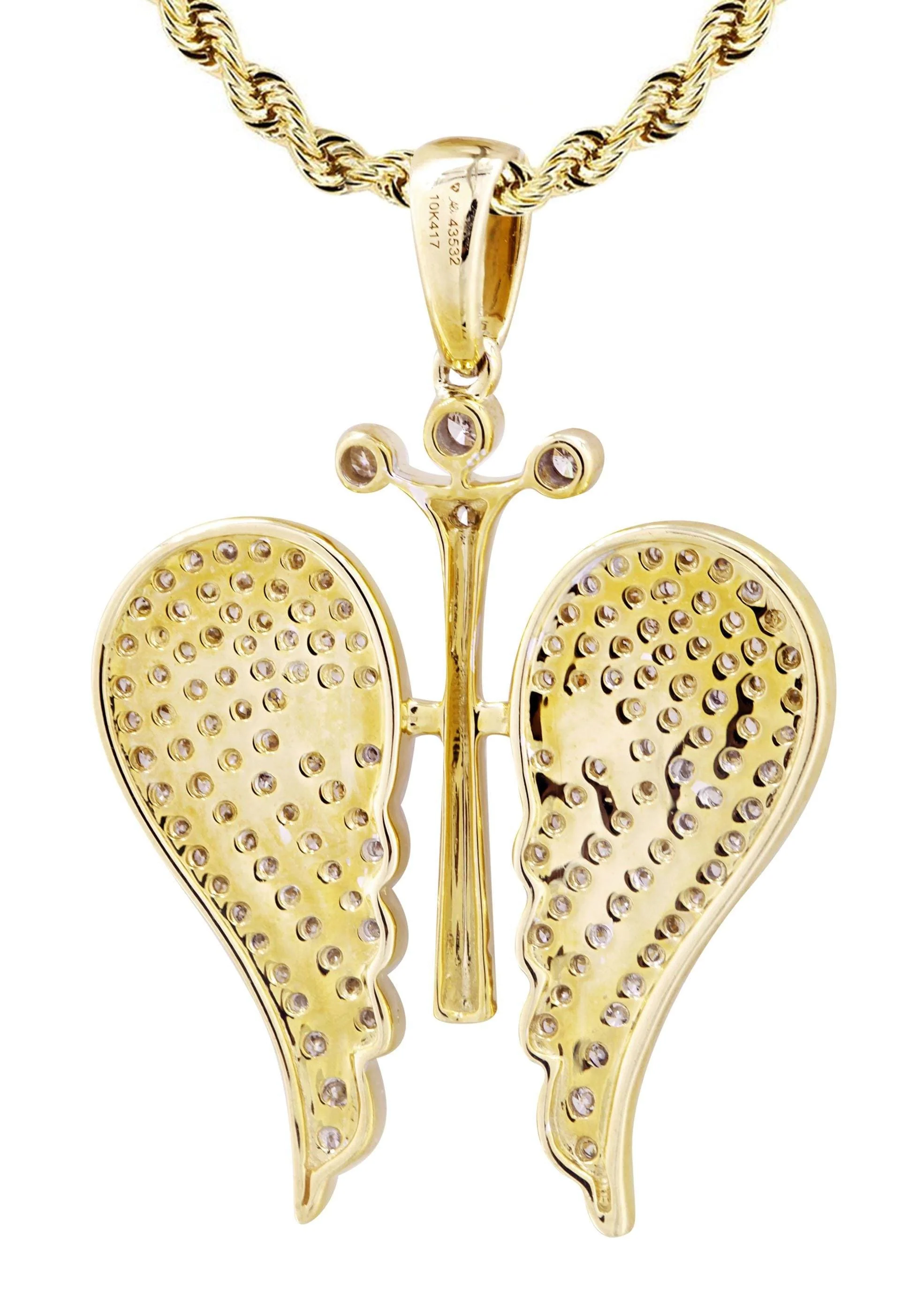 10K Yellow Gold Wings Diamond Necklace  | 0.77 Carats - Image 3
