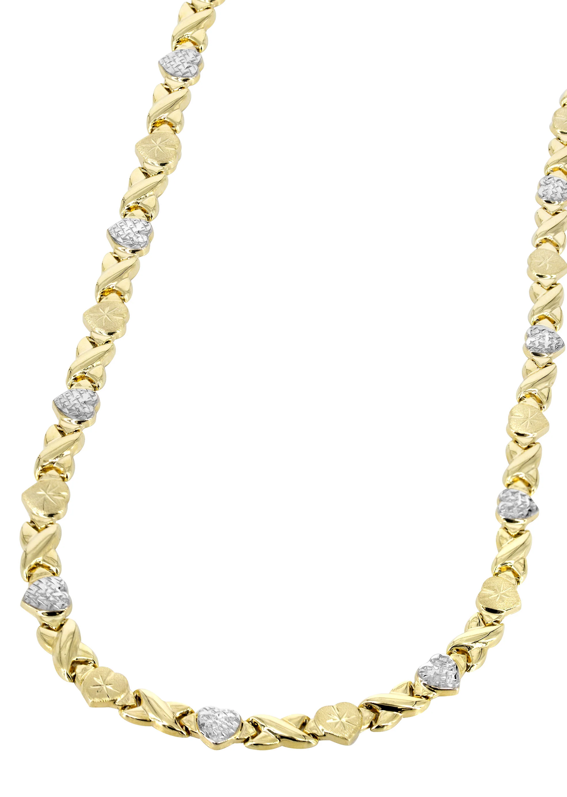 YELLOW GOLD "XO HEART" HOLLOW DIAMOND CUT TWO TONE NECKLACE FOR WOMEN | APPX 11.8 GRAMS - Image 2