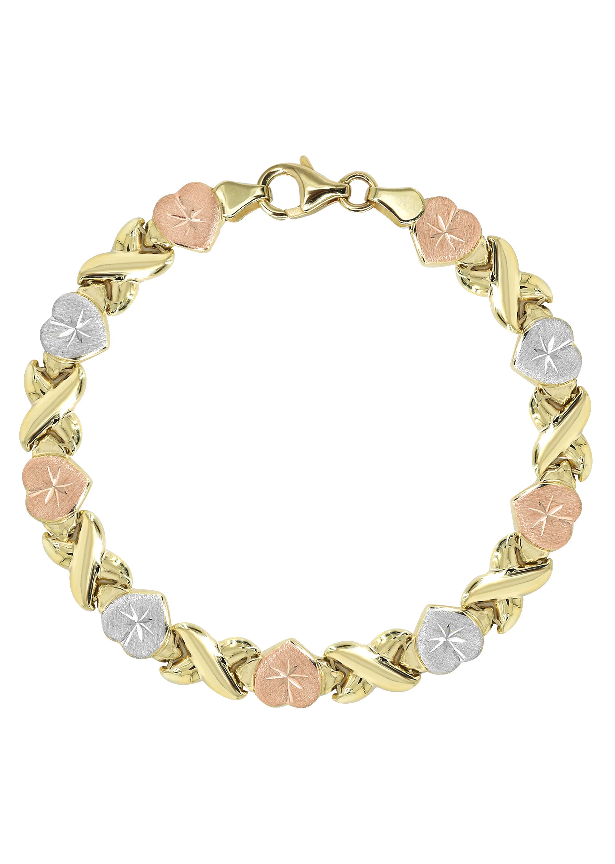 YELLOW GOLD "XO HEART" HOLLOW TRI-COLOR BRACELET FOR WOMEN | APPX 5.4 GRAMS