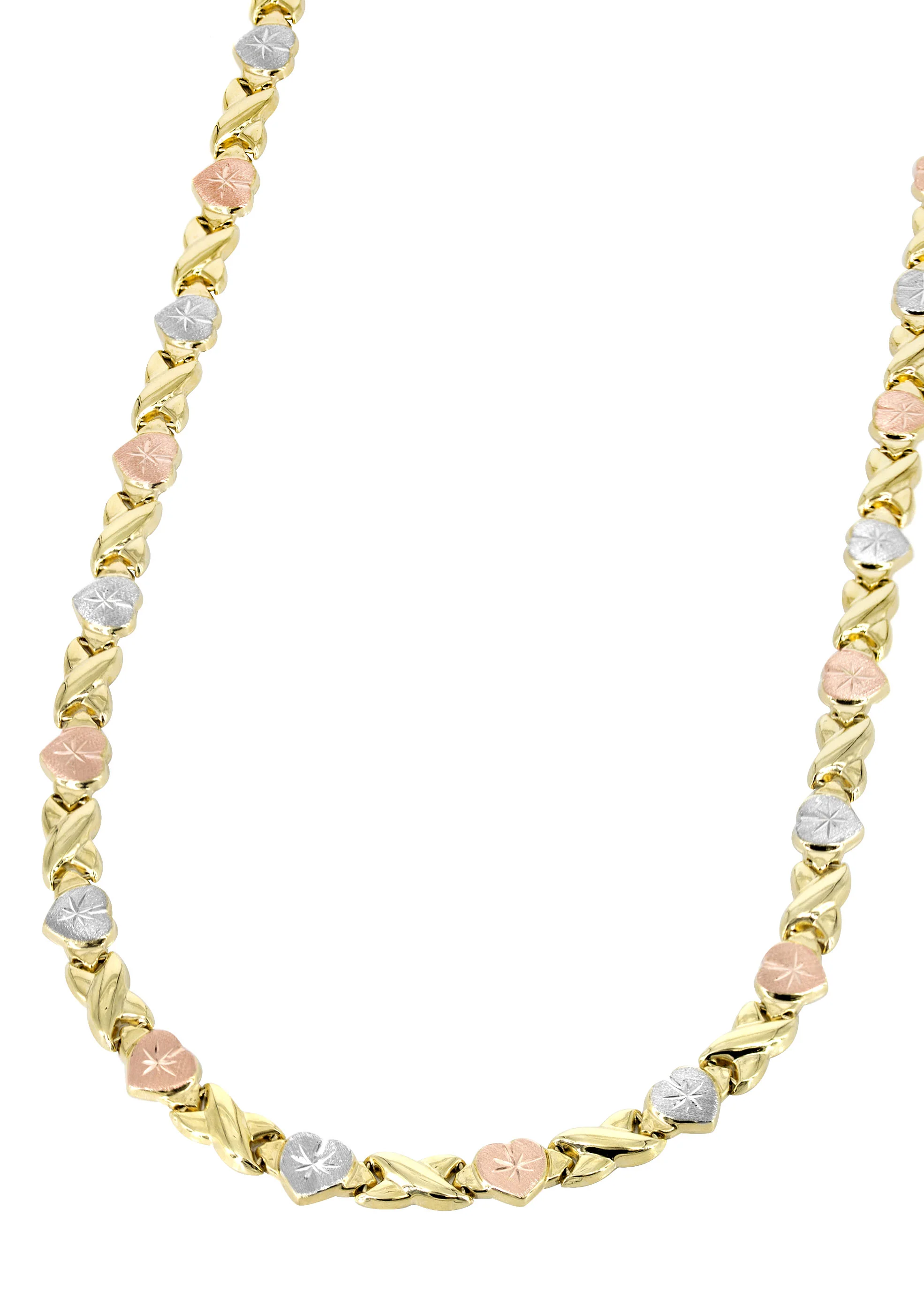 YELLOW GOLD "XO HEART" HOLLOW TRI-COLOR NECKLACE FOR WOMEN | APPX 12.5 GRAMS - Image 2