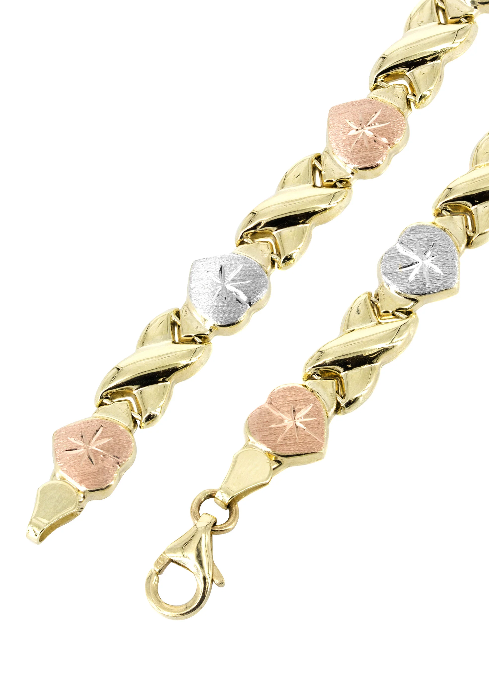 YELLOW GOLD "XO HEART" HOLLOW TRI-COLOR NECKLACE FOR WOMEN | APPX 12.5 GRAMS - Image 3