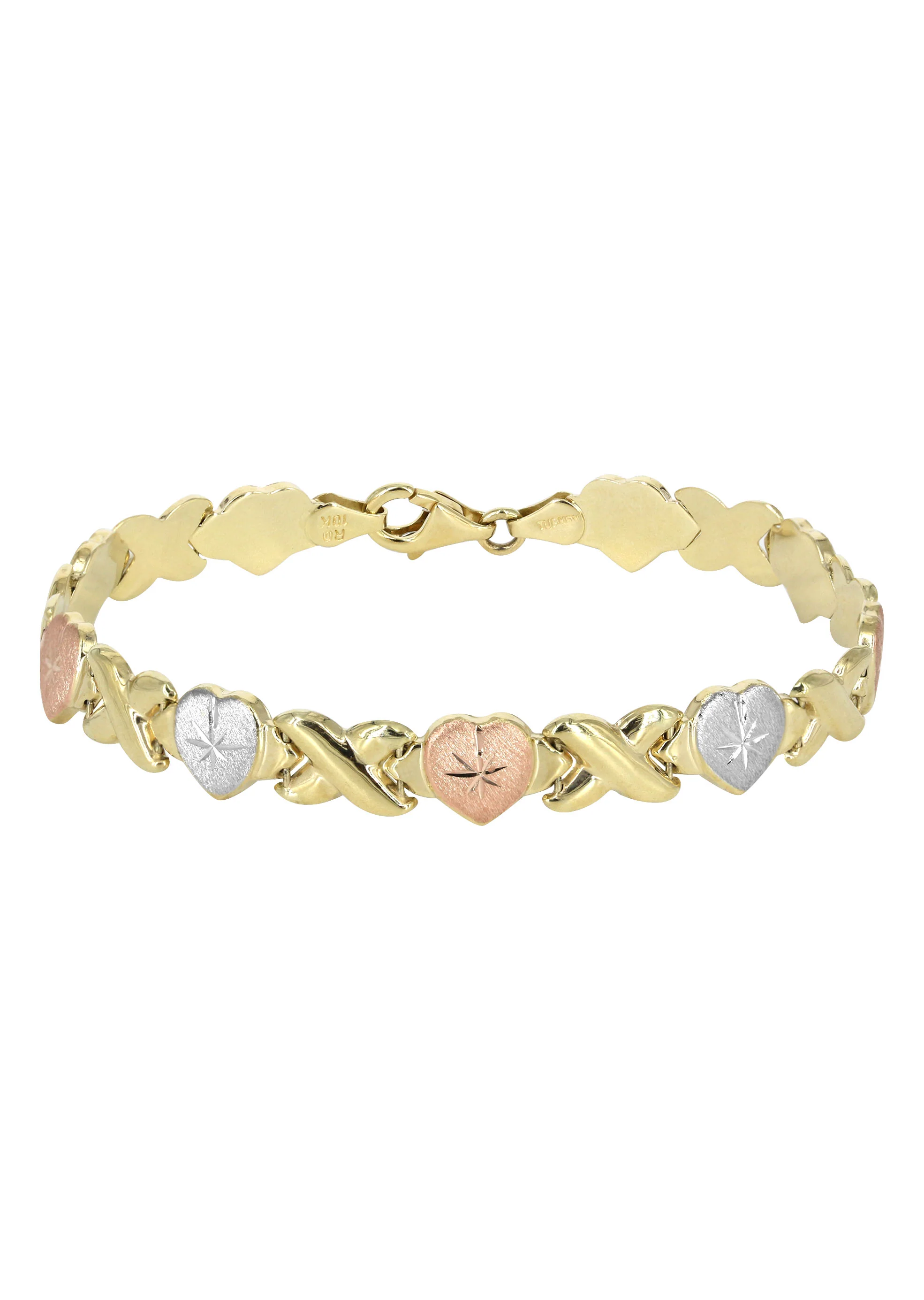 YELLOW GOLD "XO HEART" HOLLOW TRI-COLOR NECKLACE & BRACELET SET FOR WOMEN | APPX 17.9 GRAMS - Image 6