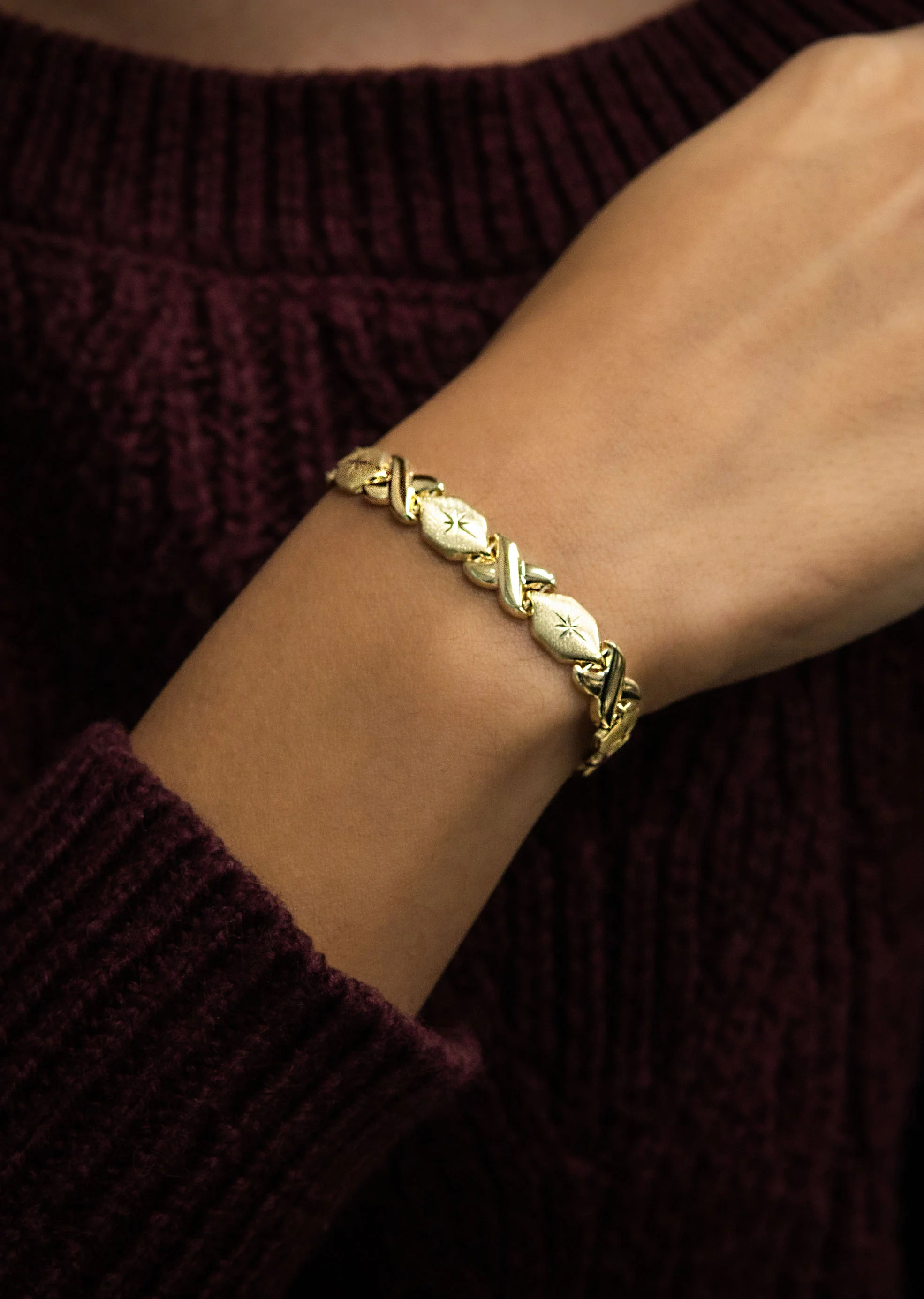 YELLOW GOLD "XO" HOLLOW NECKLACE & BRACELET SET FOR WOMEN | APPX 17.1 GRAMS - Image 6